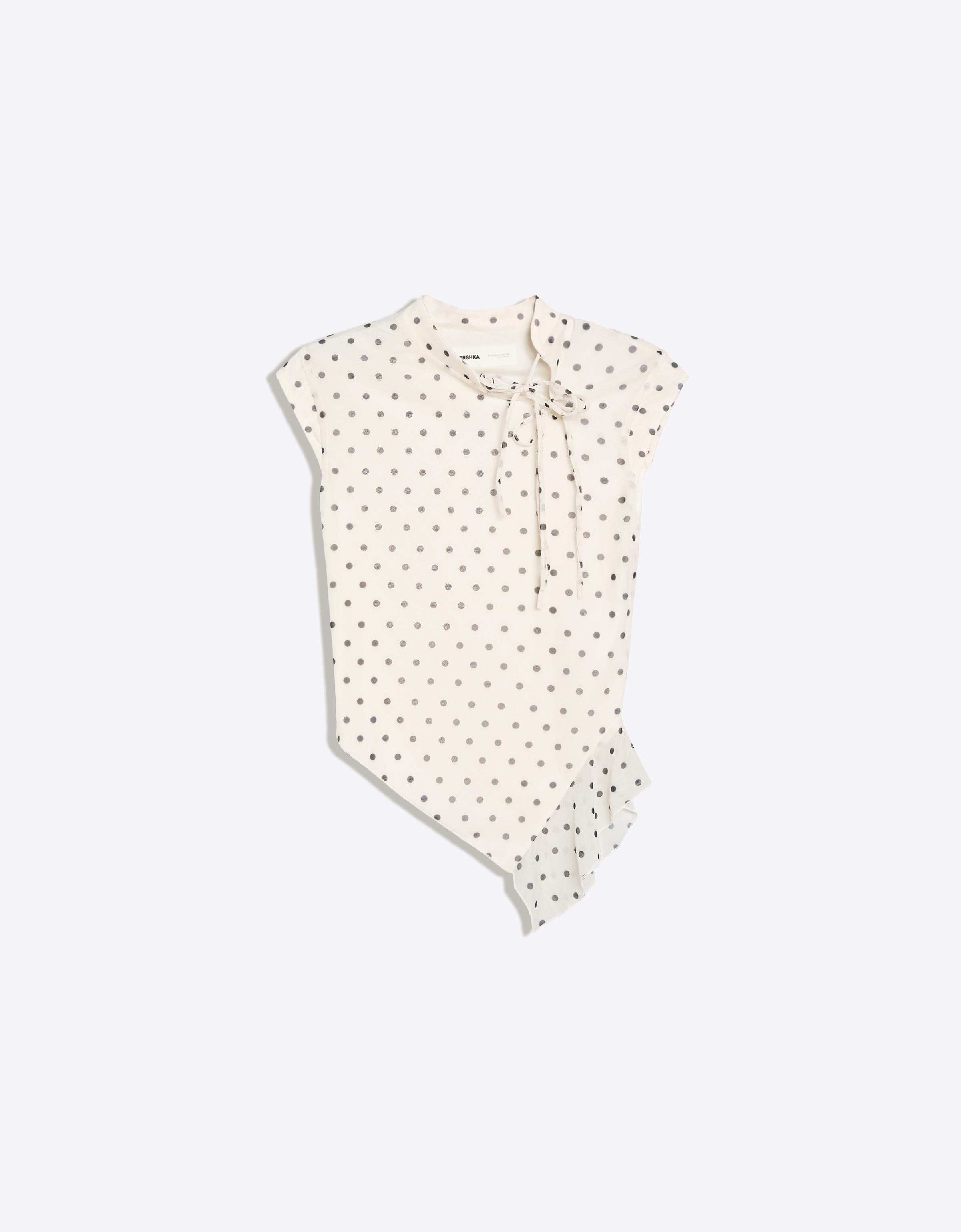 Short sleeve tulle polka dot T-shirt — Off white