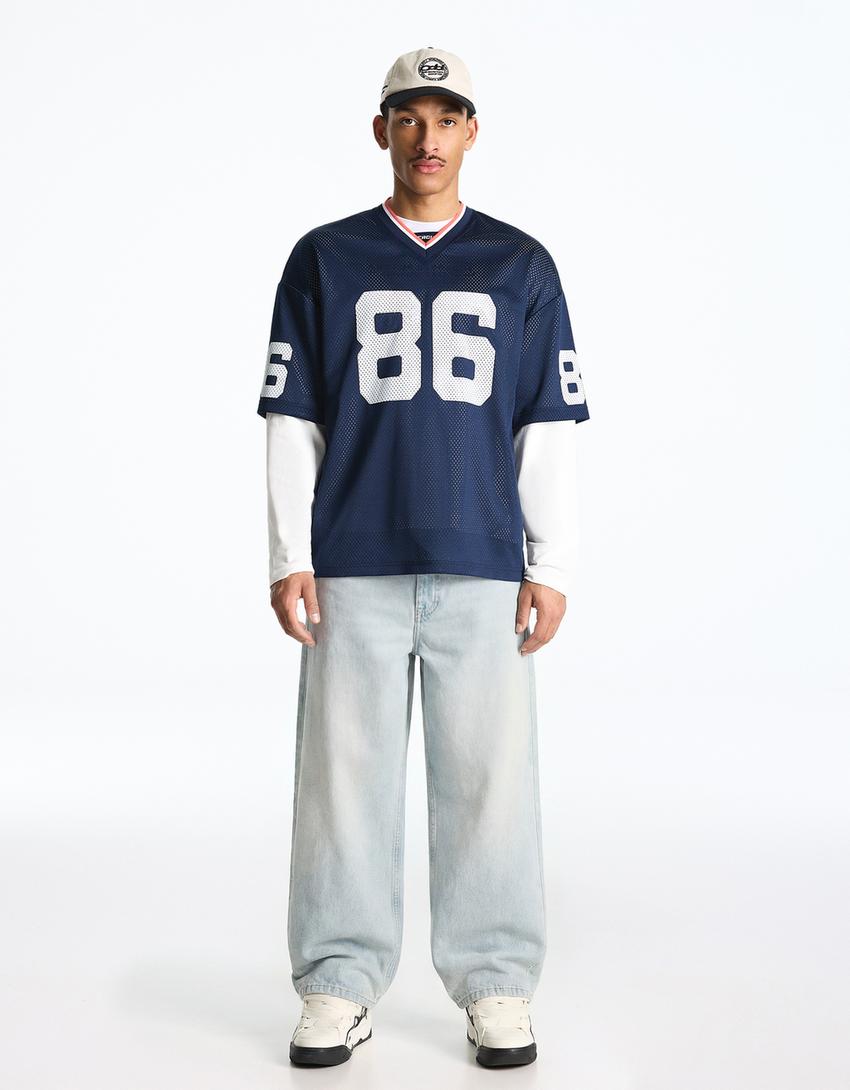 Langärmeliges Mesh-Shirt-Blau