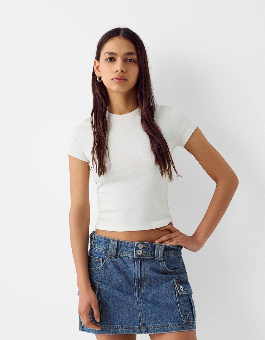 Denim mini cargo skirt-Light blue