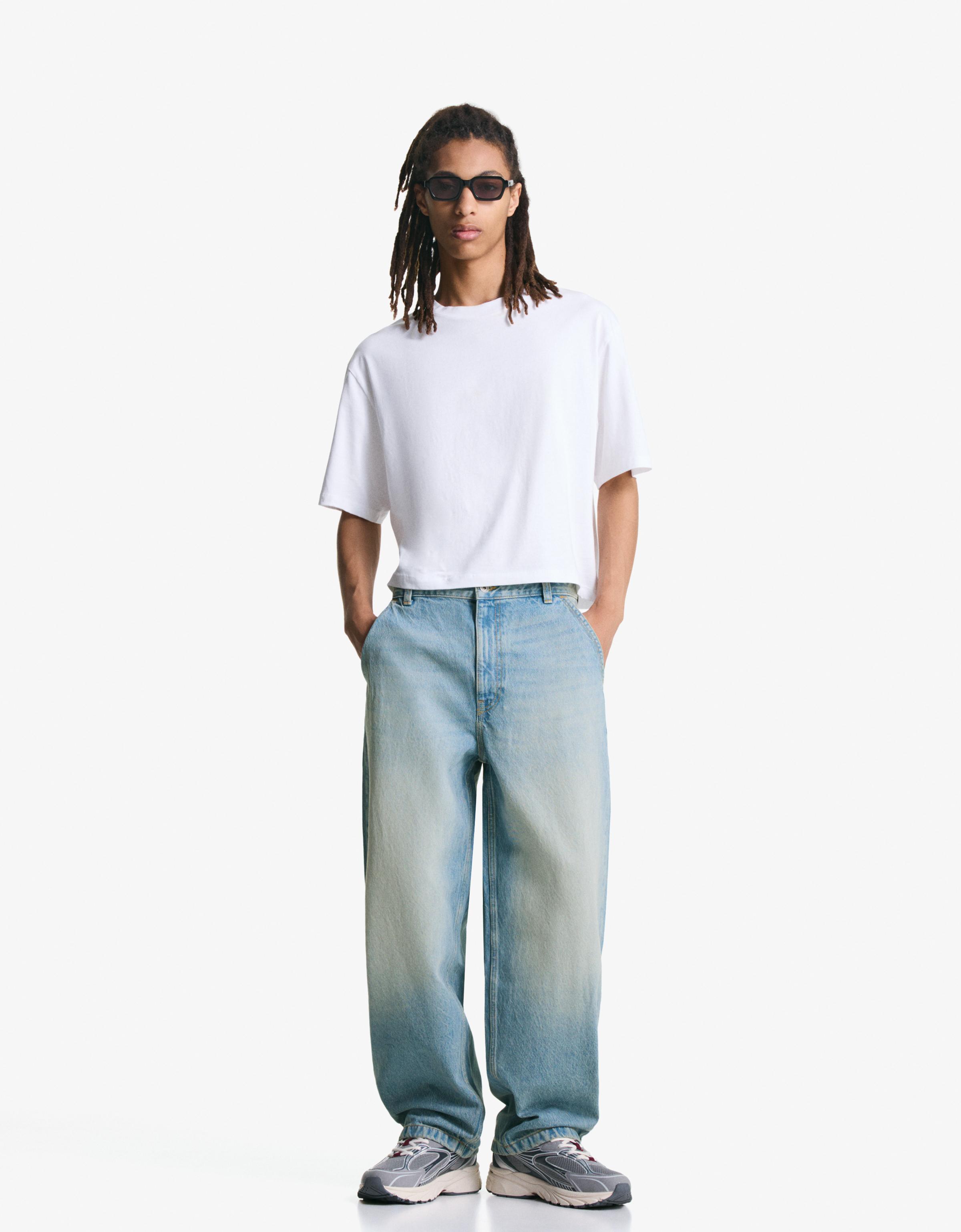 Bershka Skater-Jeans Herren 40 Ausgewaschenes Blau
