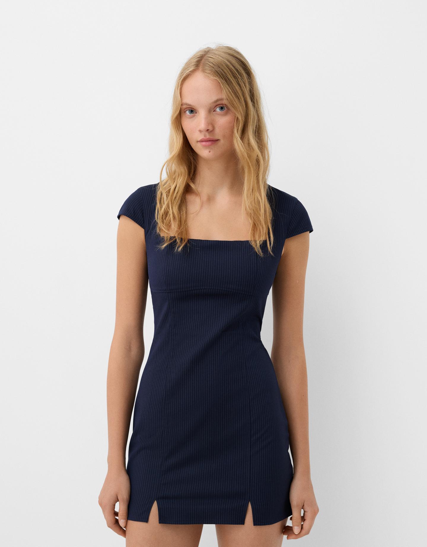 Bershka Vestido Mini Ajustado Mujer Xs Azul Oscuro