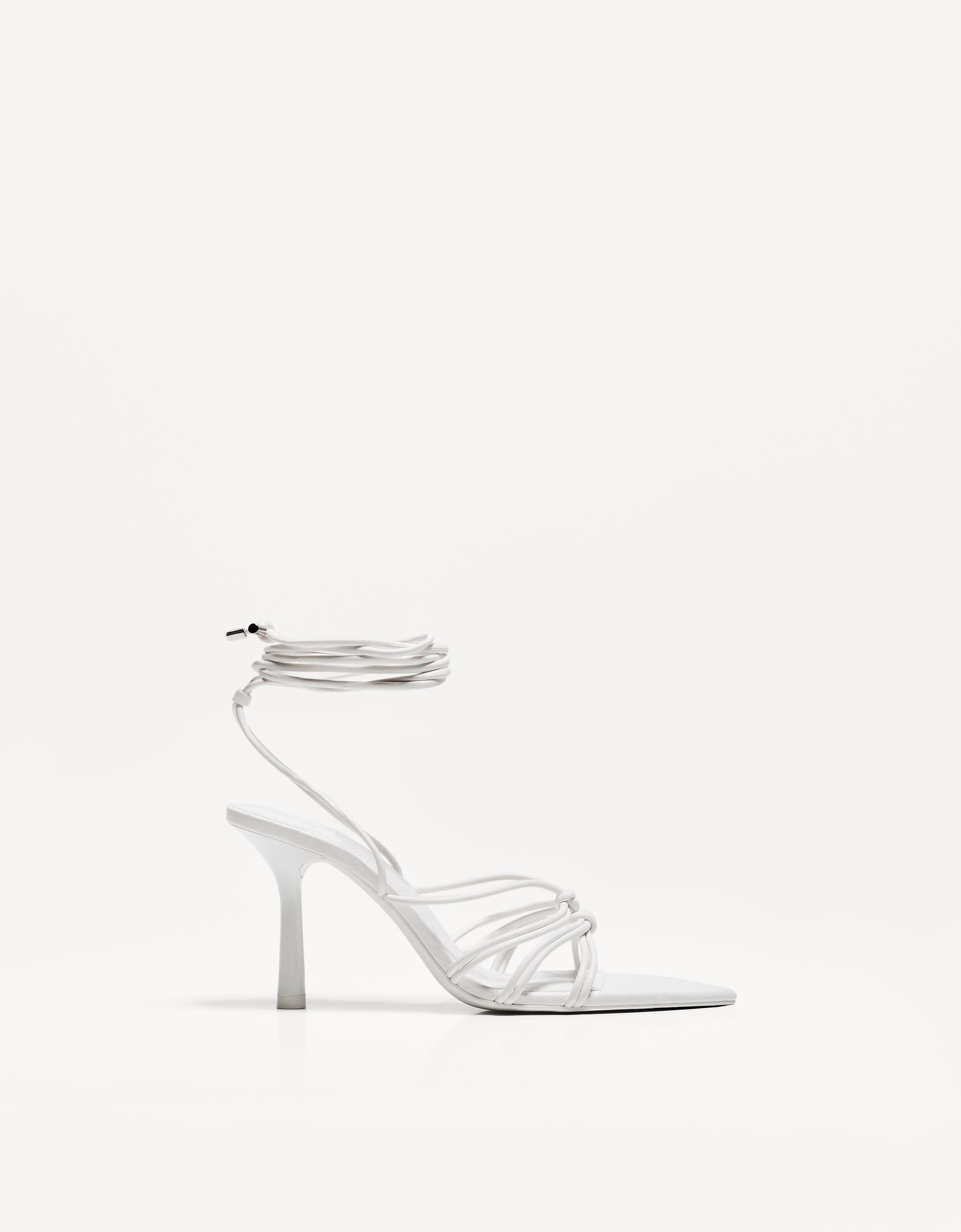 Bershka Metallic-Absatzsandalen Zum Schnüren Damen 35 Weiss