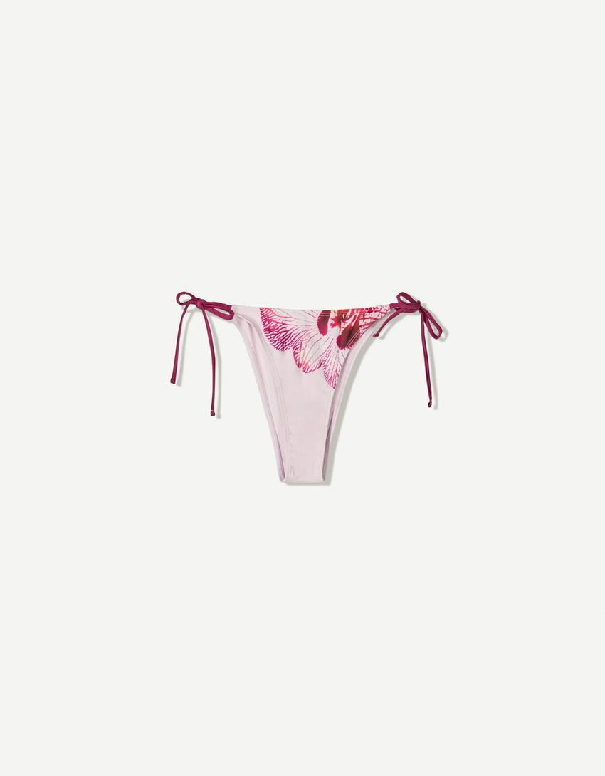 Cueca de biquíni com flor-Rosa-3