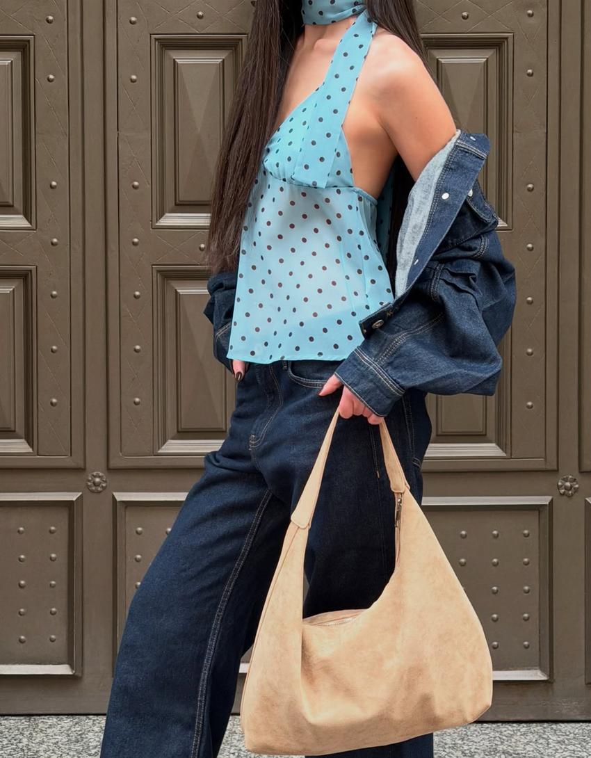 Faux suede bag-Camel