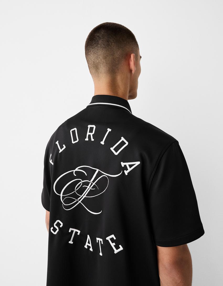 Camisa manga curta com interlock pormenor-Preto-2