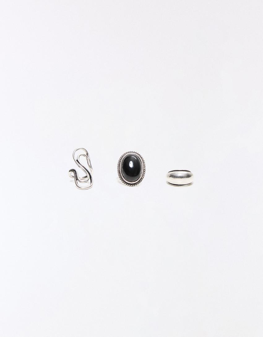 Pack 3 anillos piedra-Plata