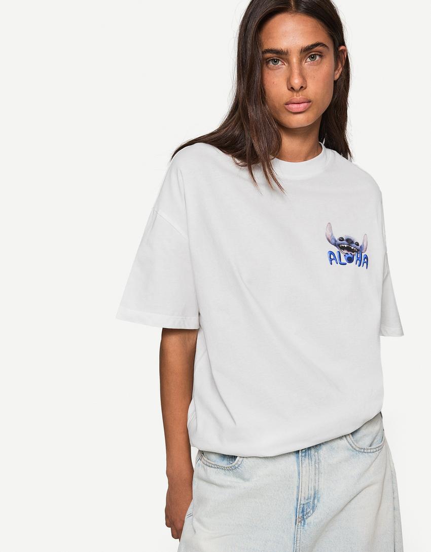 T-shirt van Lilo & Stitch met korte mouw-Gebroken Wit-1