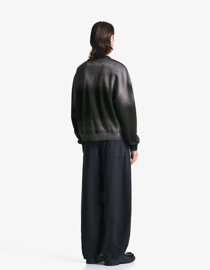 Oversize ležérna mikina s vyblednutým efektom-Sivá-1