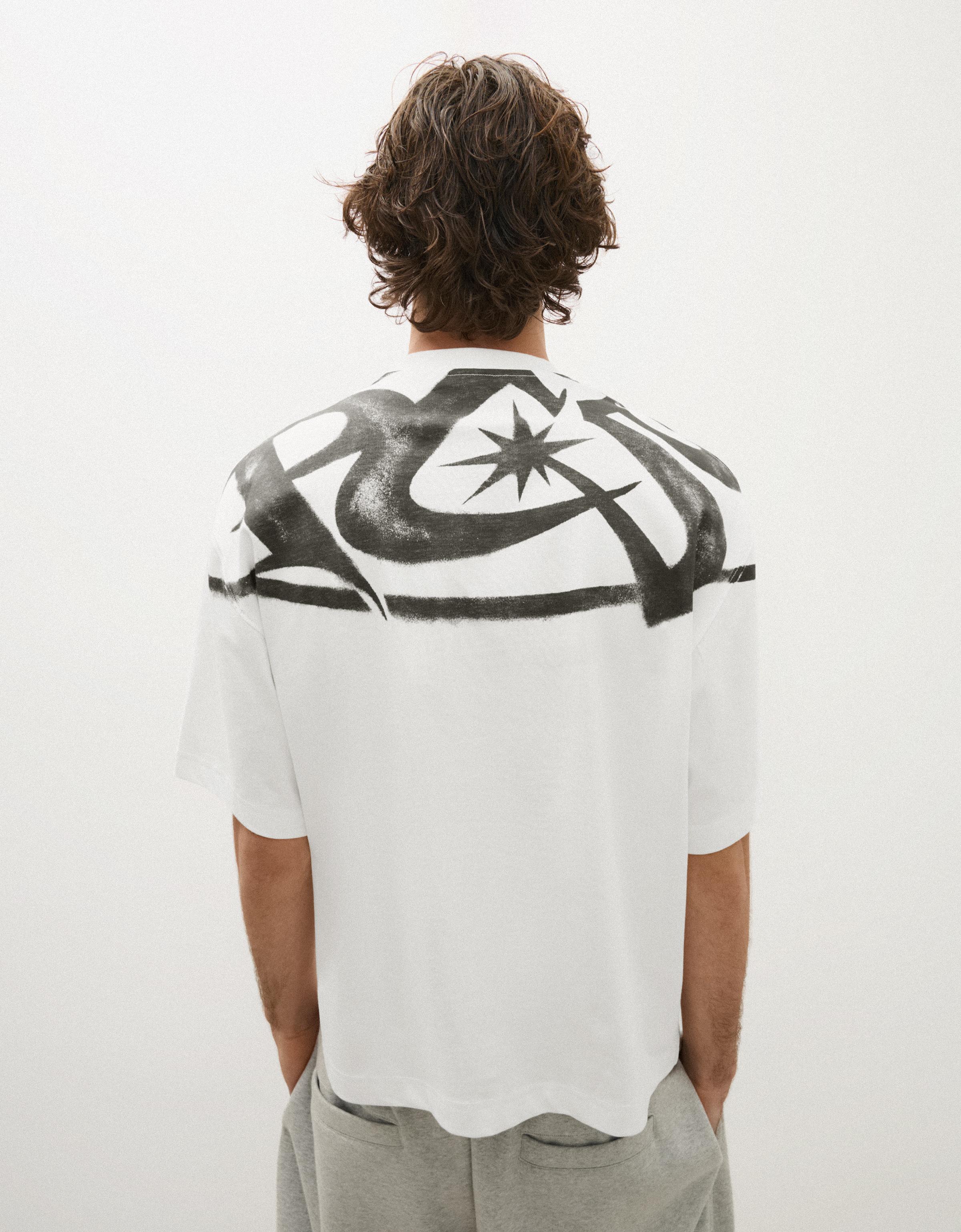 Short sleeve boxy print T-shirt — Off white