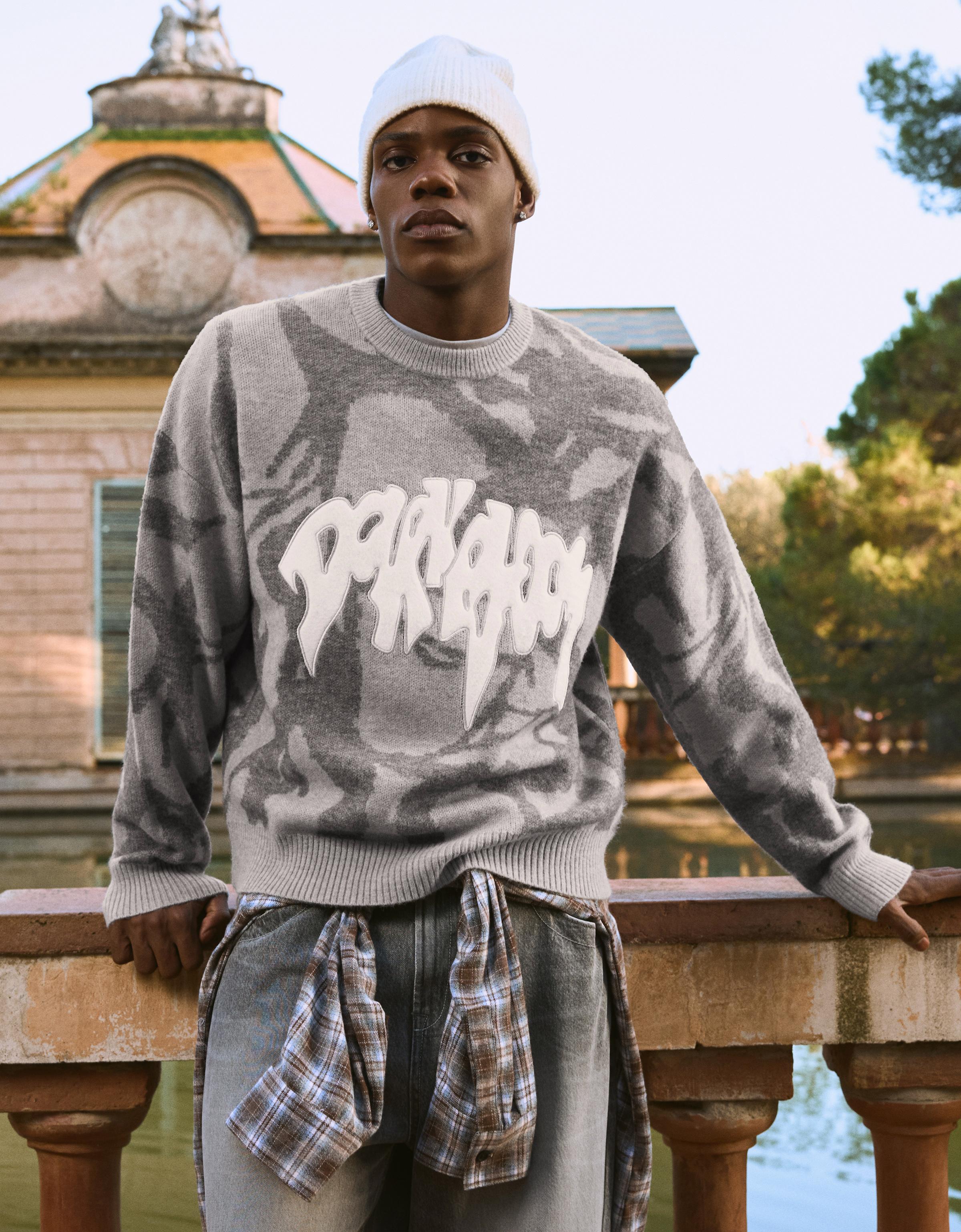 Bershka Pullover Mit Stickerei Und Print Herren Xl Grau