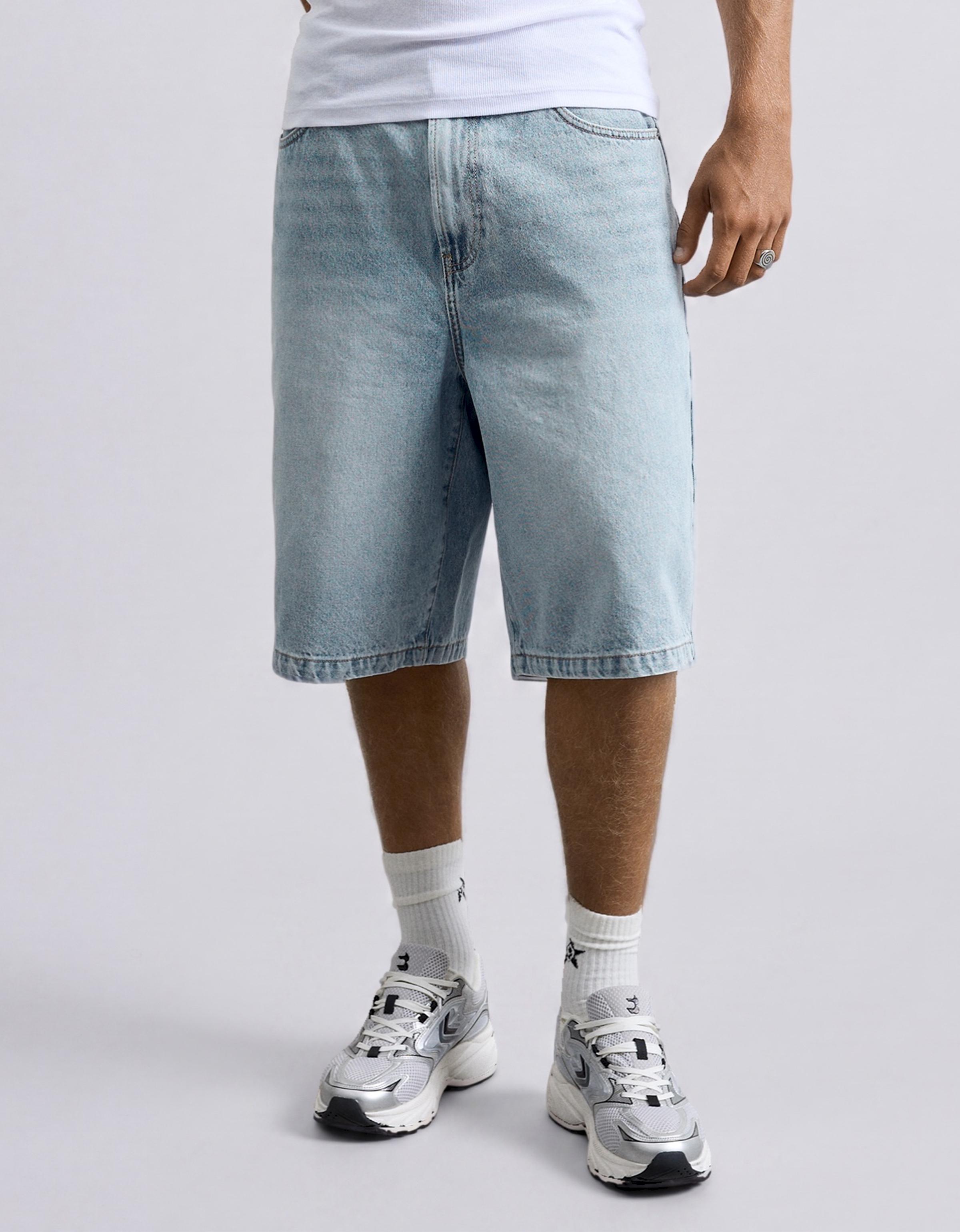Embroidered denim Bermuda shorts — Light blue
