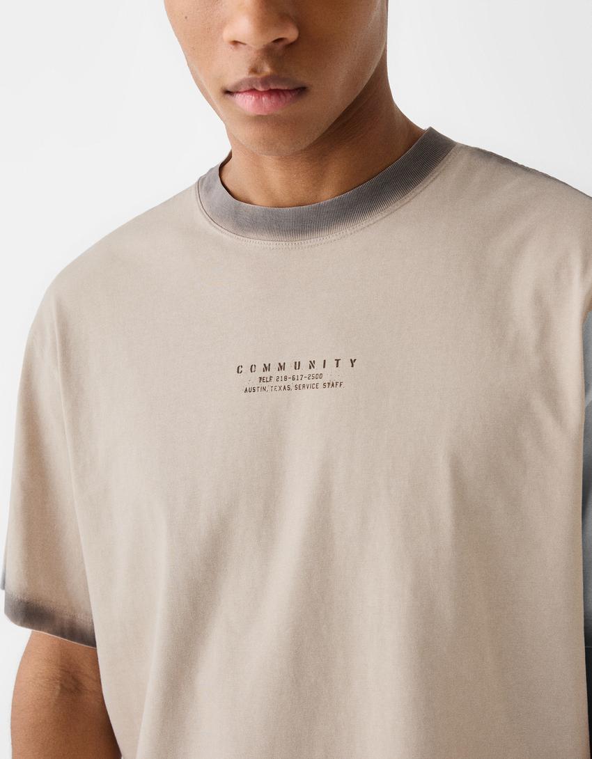 T-shirt manga curta boxy estampado-Caramelo-5