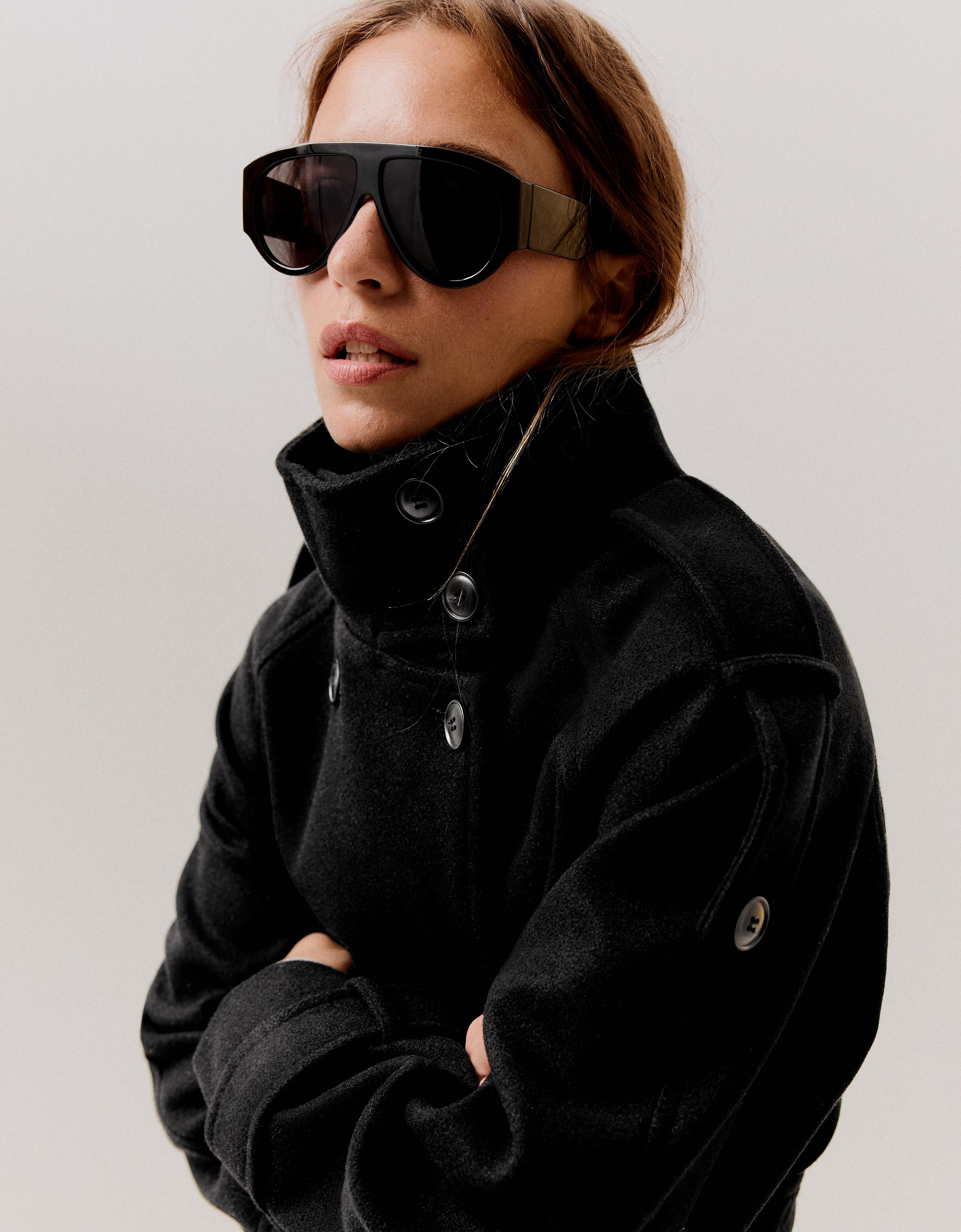 Funnel neck trench jacket — Black
