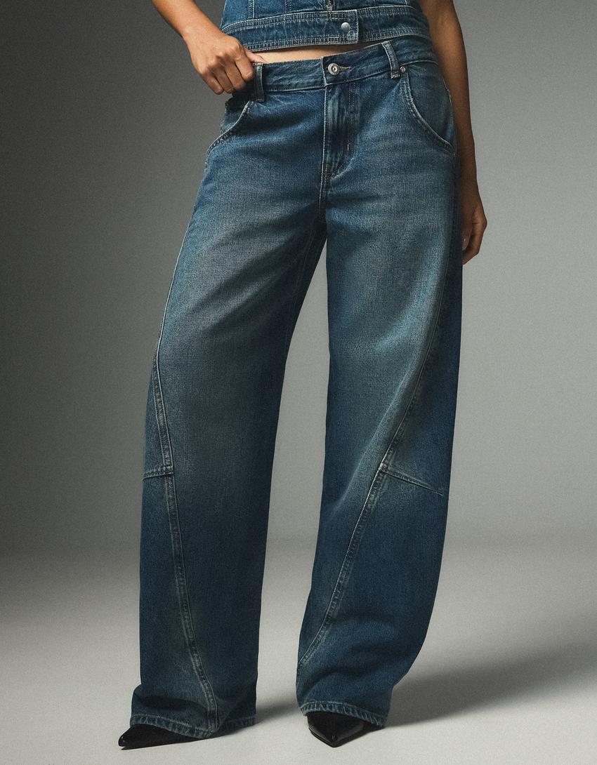 Düşük bel barrel fit jean-Mavi