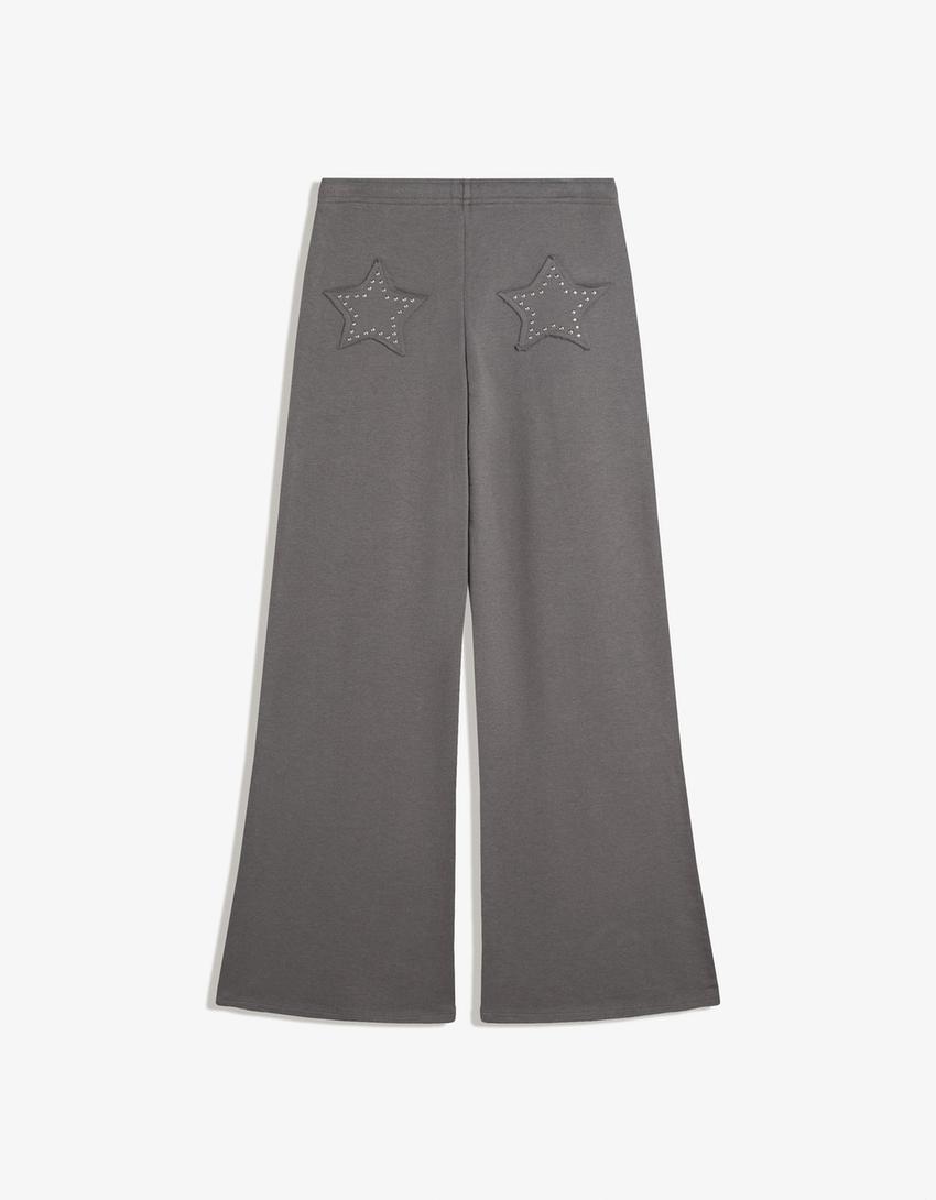 Pantalon molleton clous-Gris-1