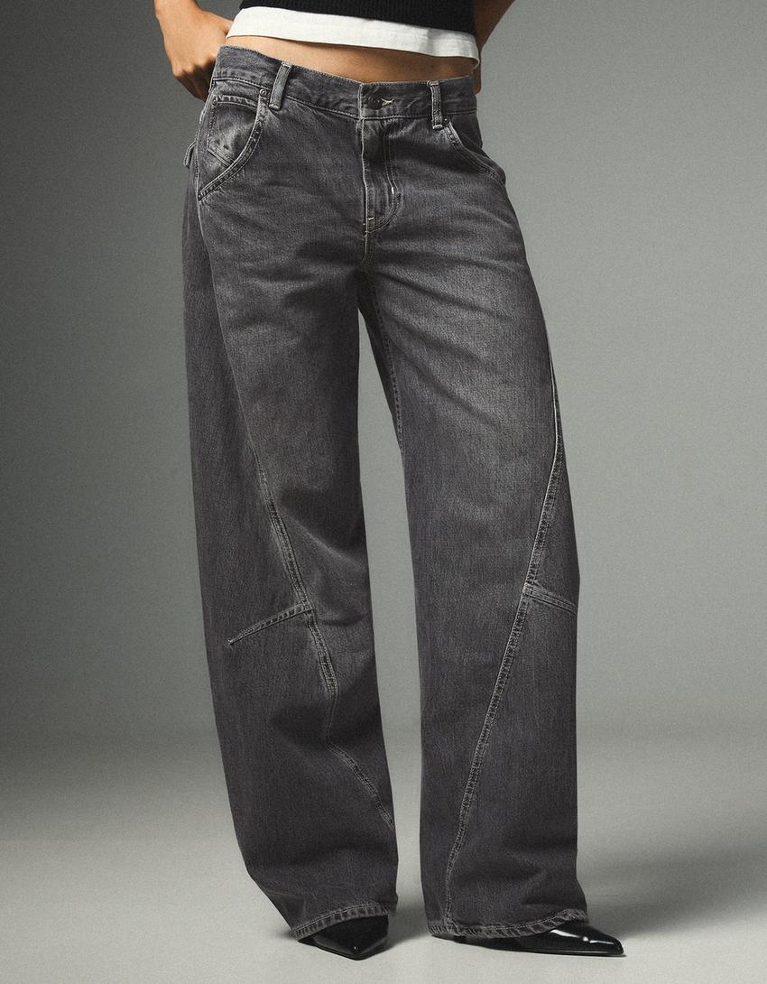 Düşük bel barrel fit jean-Koyu gri