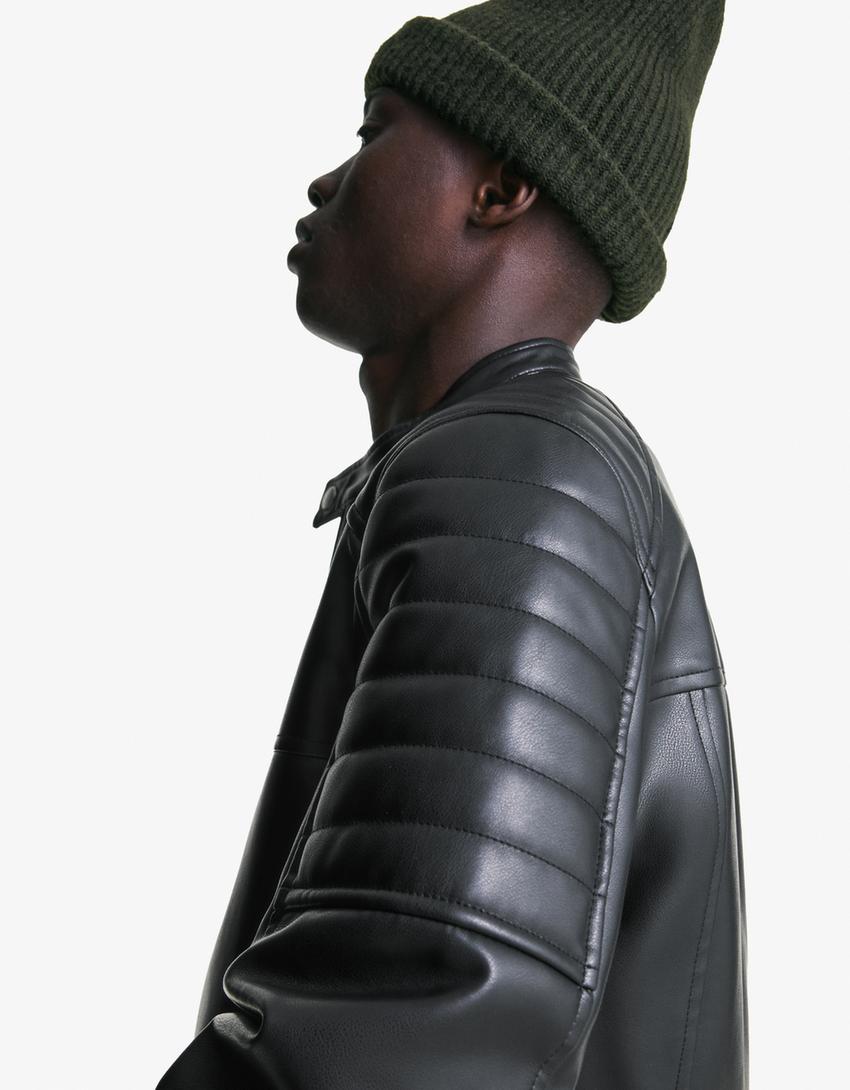 Leather effect jacket-Black-3