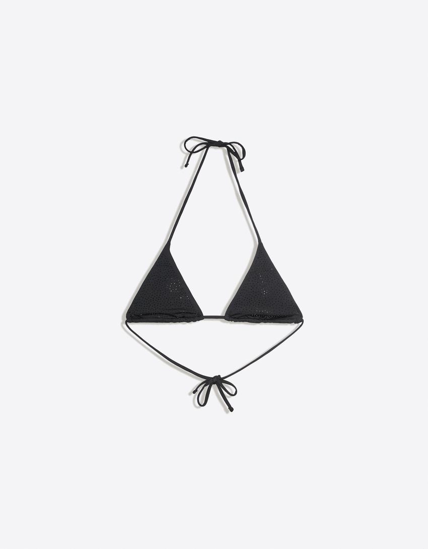 Haut de bikini triangle strass-Noir