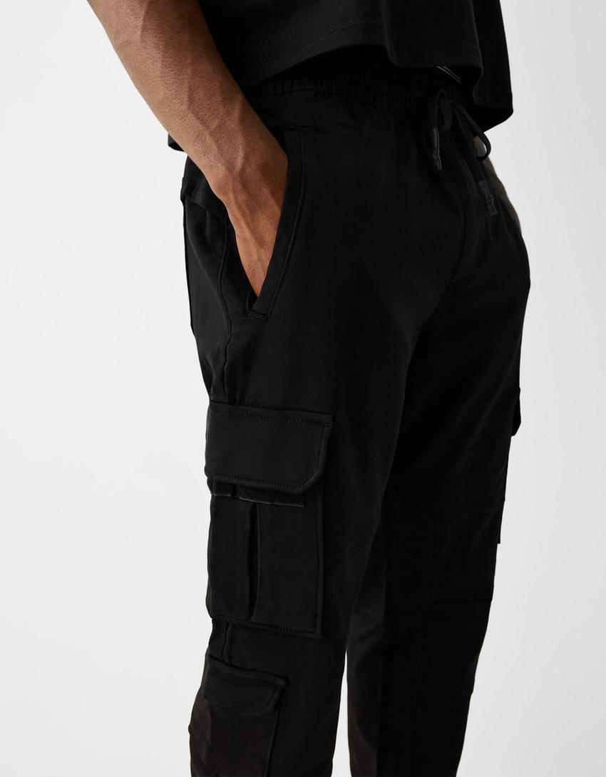 Calças jogger cargo slim fit-Preto-3