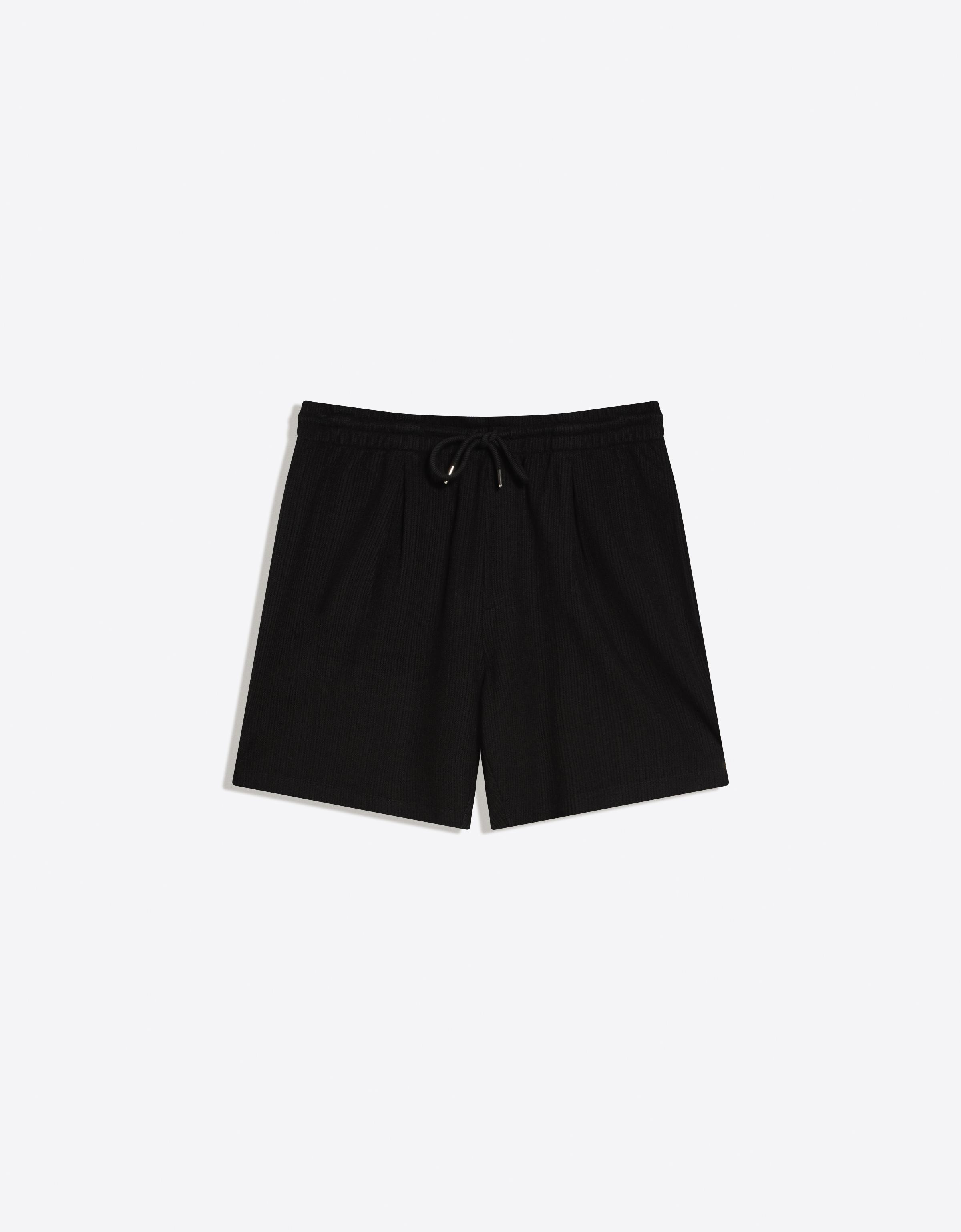 Textured plush Bermuda shorts — Black