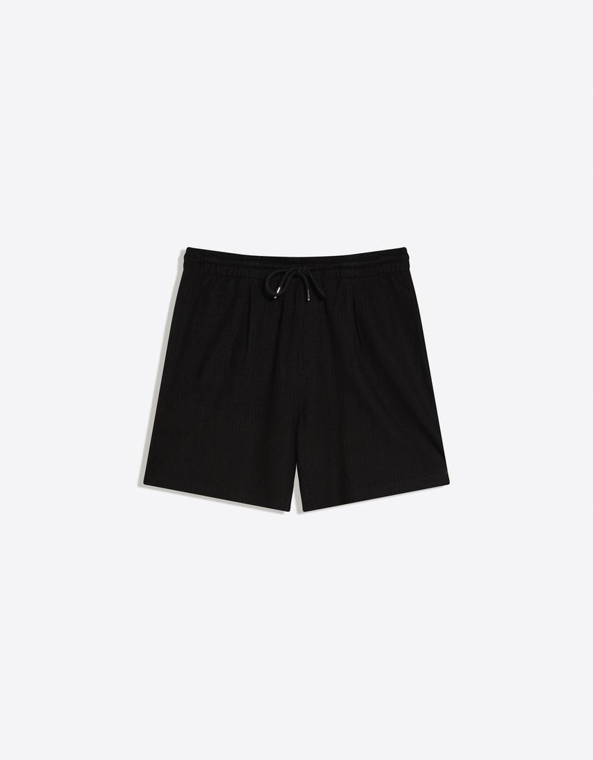 Sweatstof bermuda met textuur-Zwart