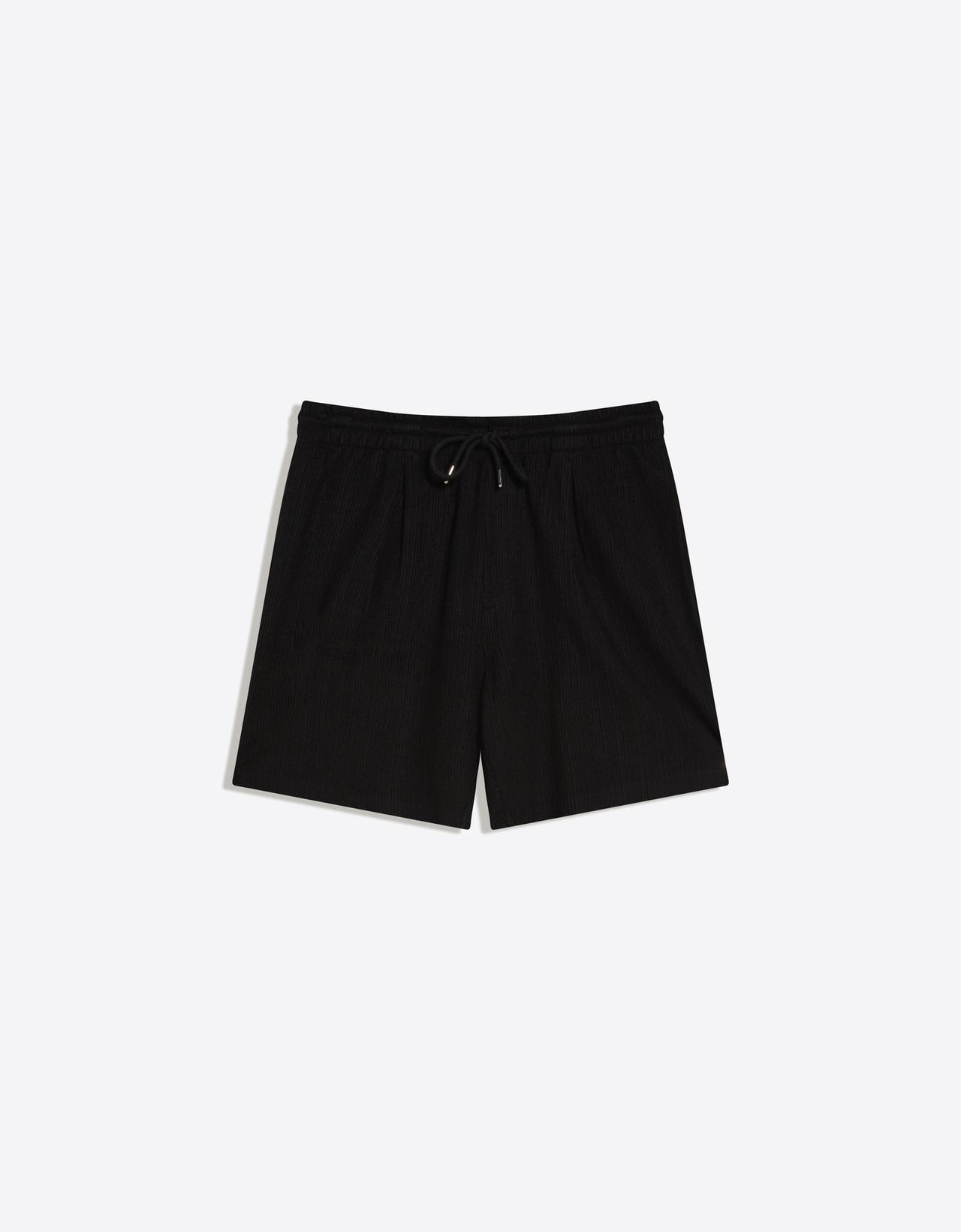Textured plush Bermuda shorts — Black