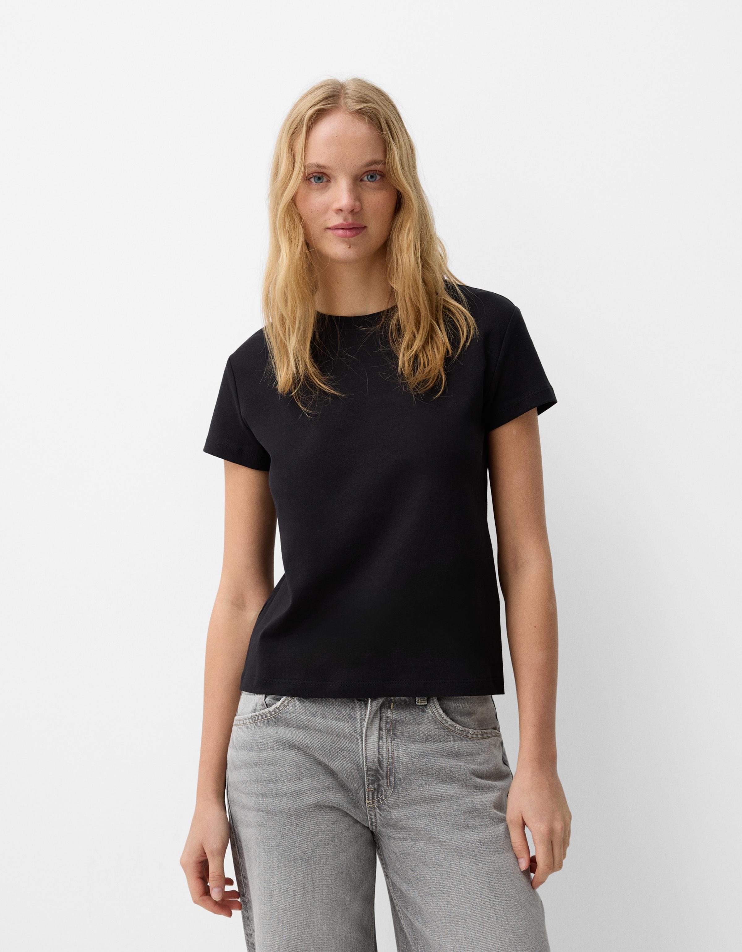 Bershka Dickes T-Shirt Mit Kurzen Ärmeln Damen Xl Schwarz