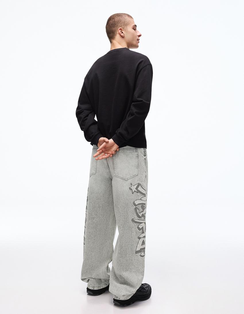 Jeans super baggy fit remendos-Cinza