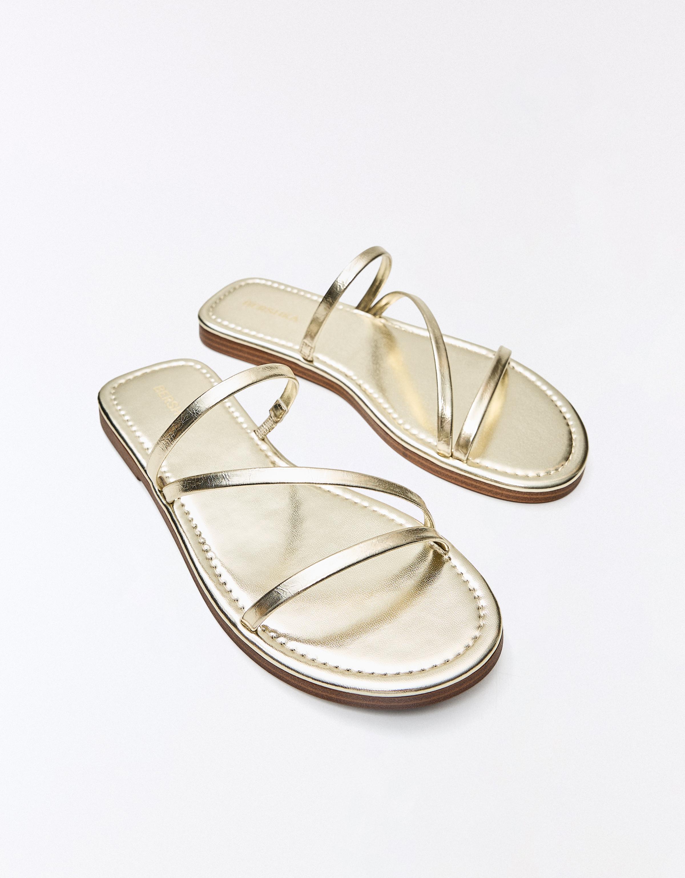 Multi-strap flat slider sandals — Gold