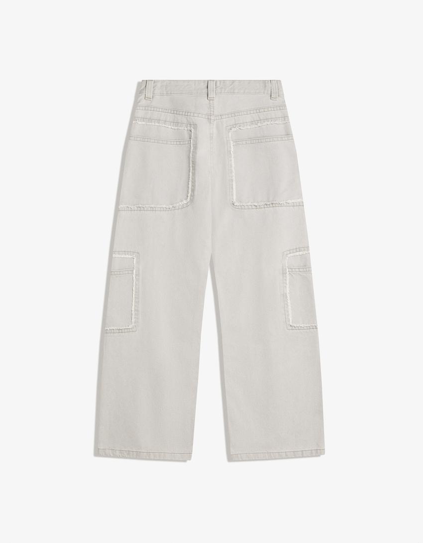 Jeans baggy fit com franjas-Cinza-4