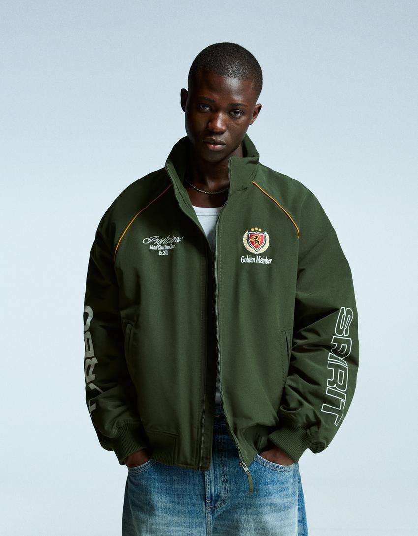 Embroidered technical jacket-Khaki-0