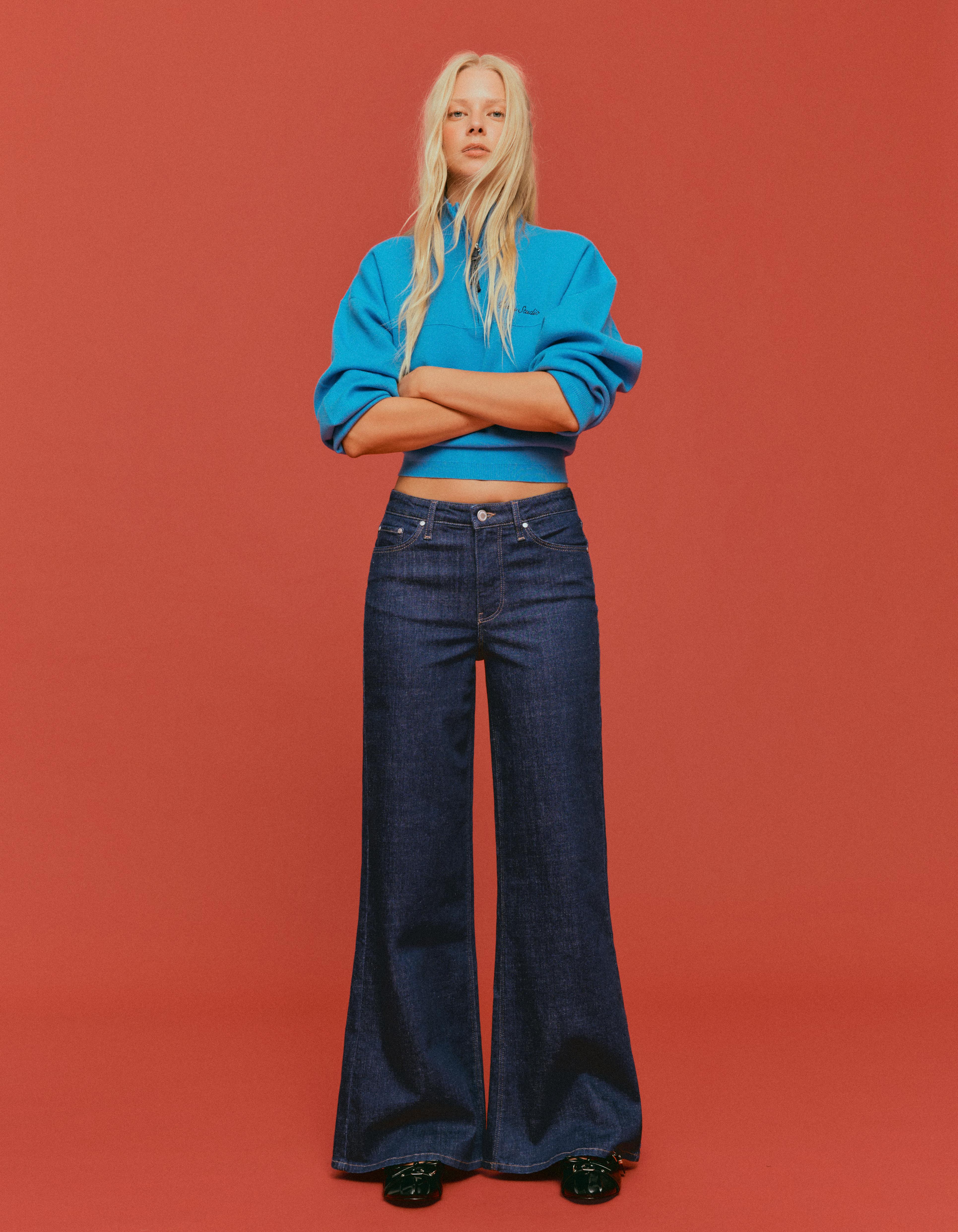 High-waist wide-leg jeans — Navy