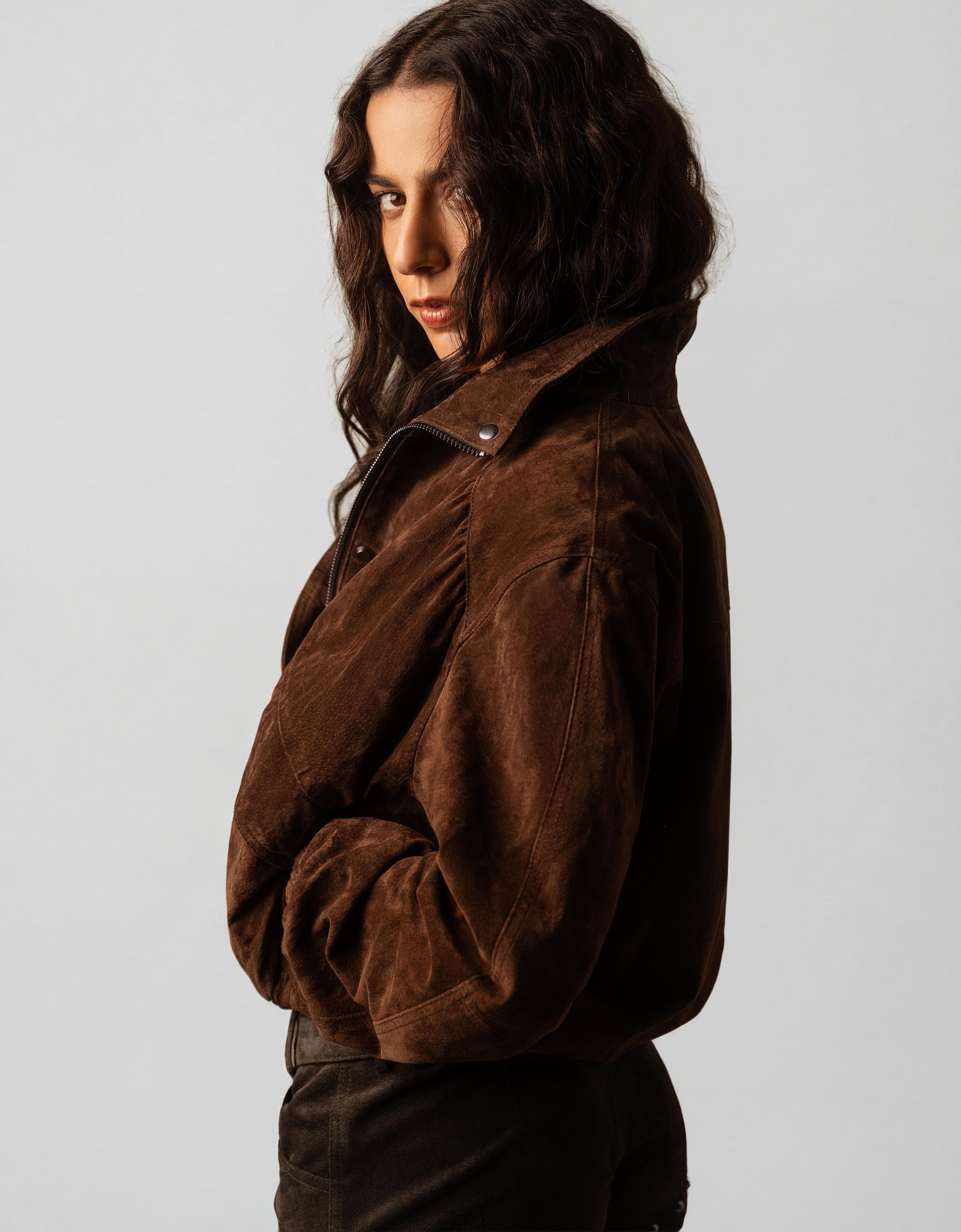 Leather jacket with pockets — Brown