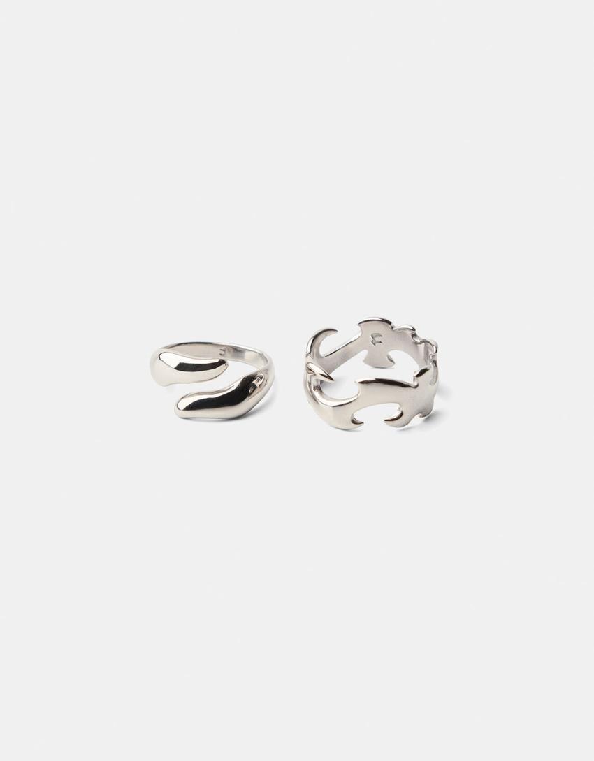 2er-Pack Ringe Edelstahl-Silber-0