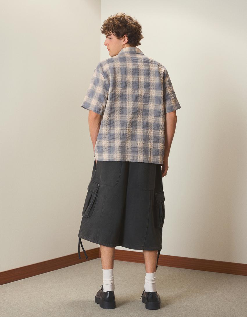 Bermuda short cargo effet délavé-Gris