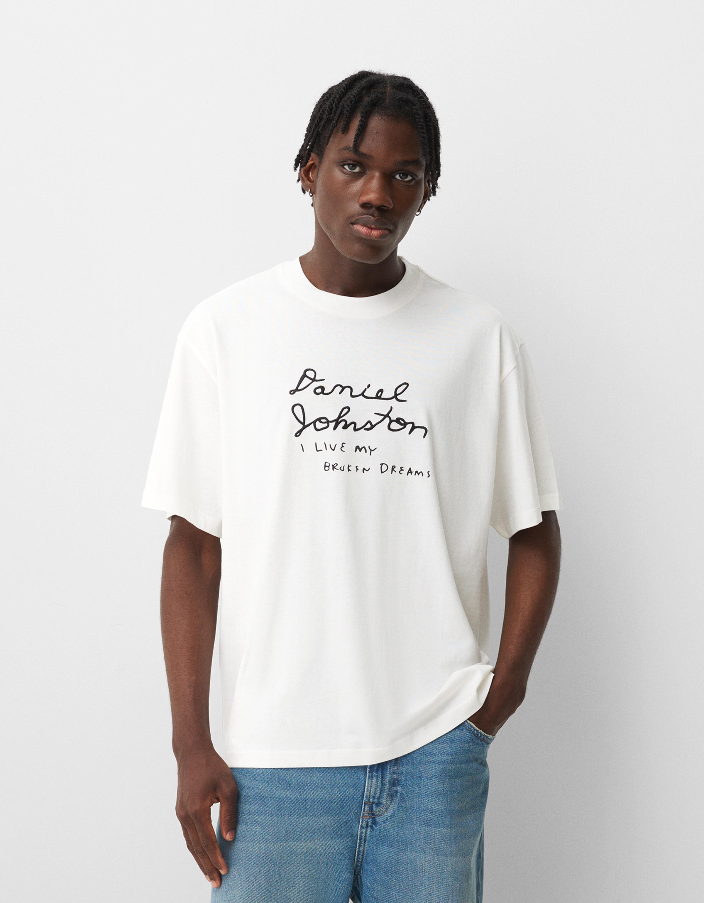 Bershka T-Shirt Daniel Johnston Mit Kurzen Ärmeln Und Print Herren Xs Rohweiß