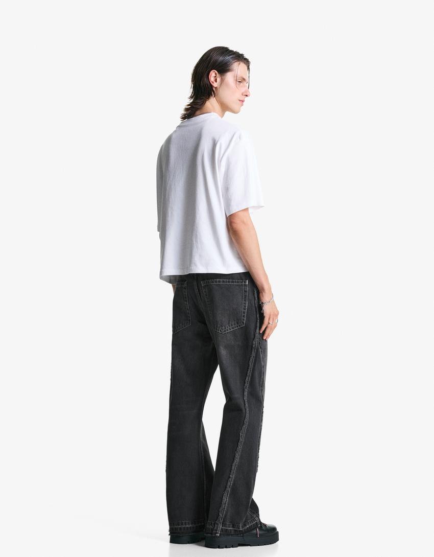 Flared jeans with fringing-Black-1