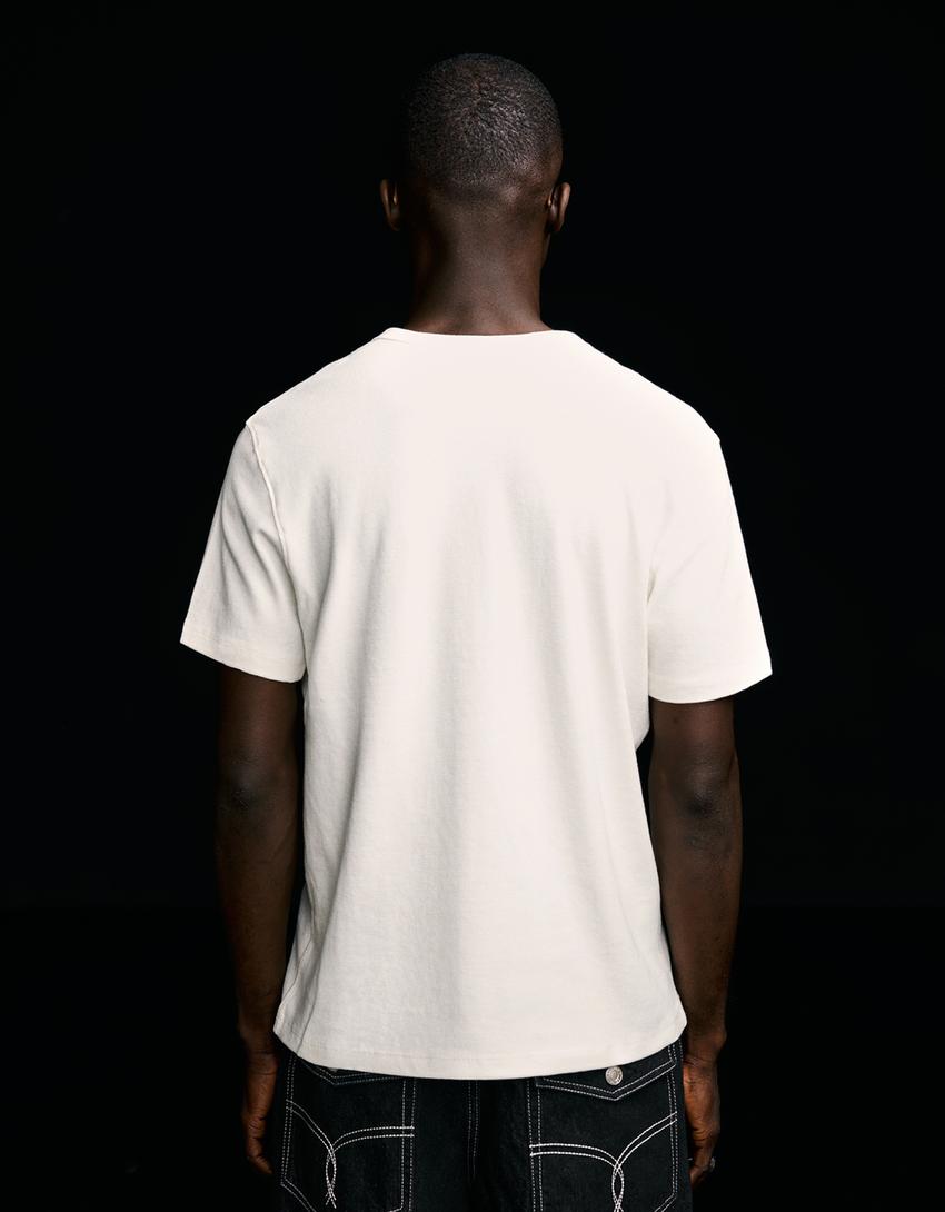 T-shirt manches courtes gaufré-Blanc cassé