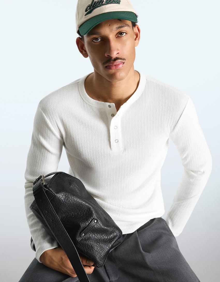 Textured long sleeve T-shirt-Off white