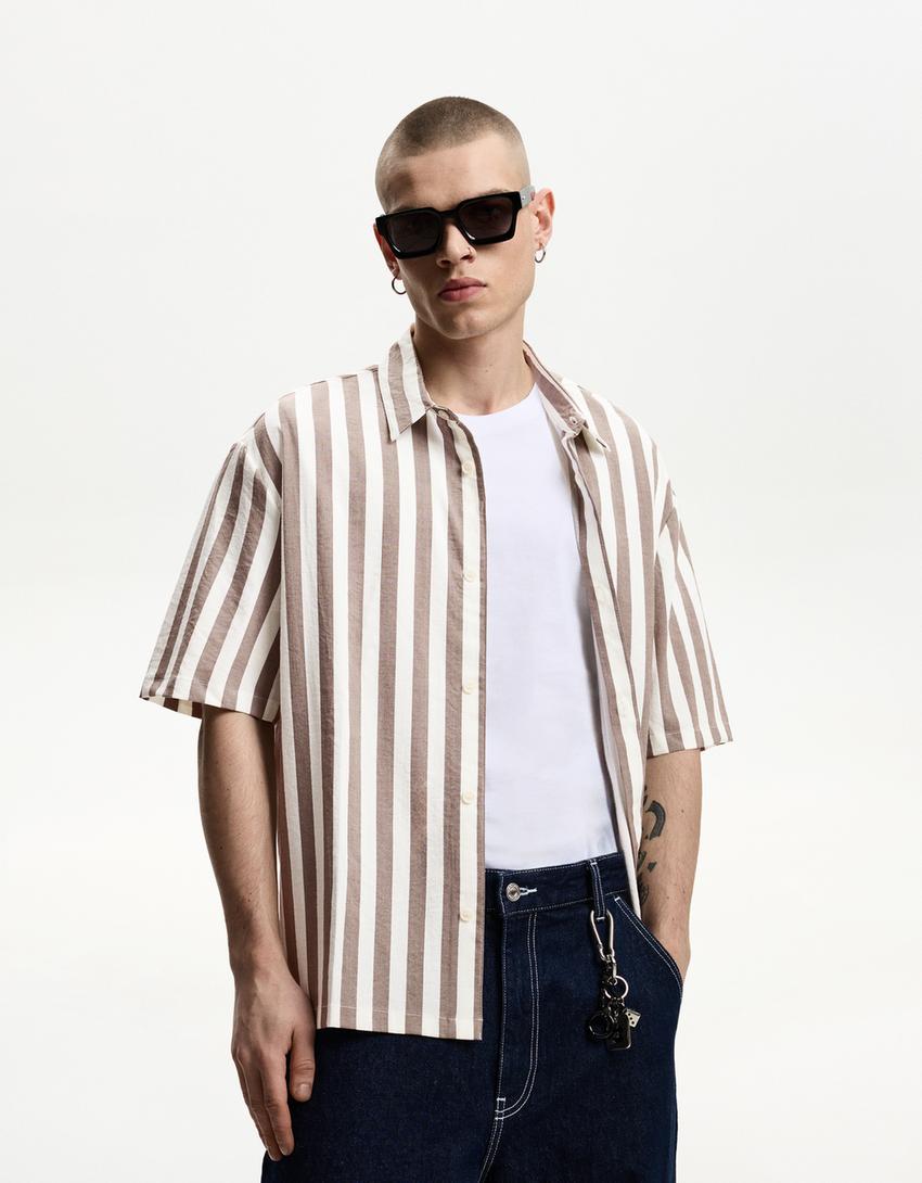 Chemise manches courtes relaxed fit-Taupe