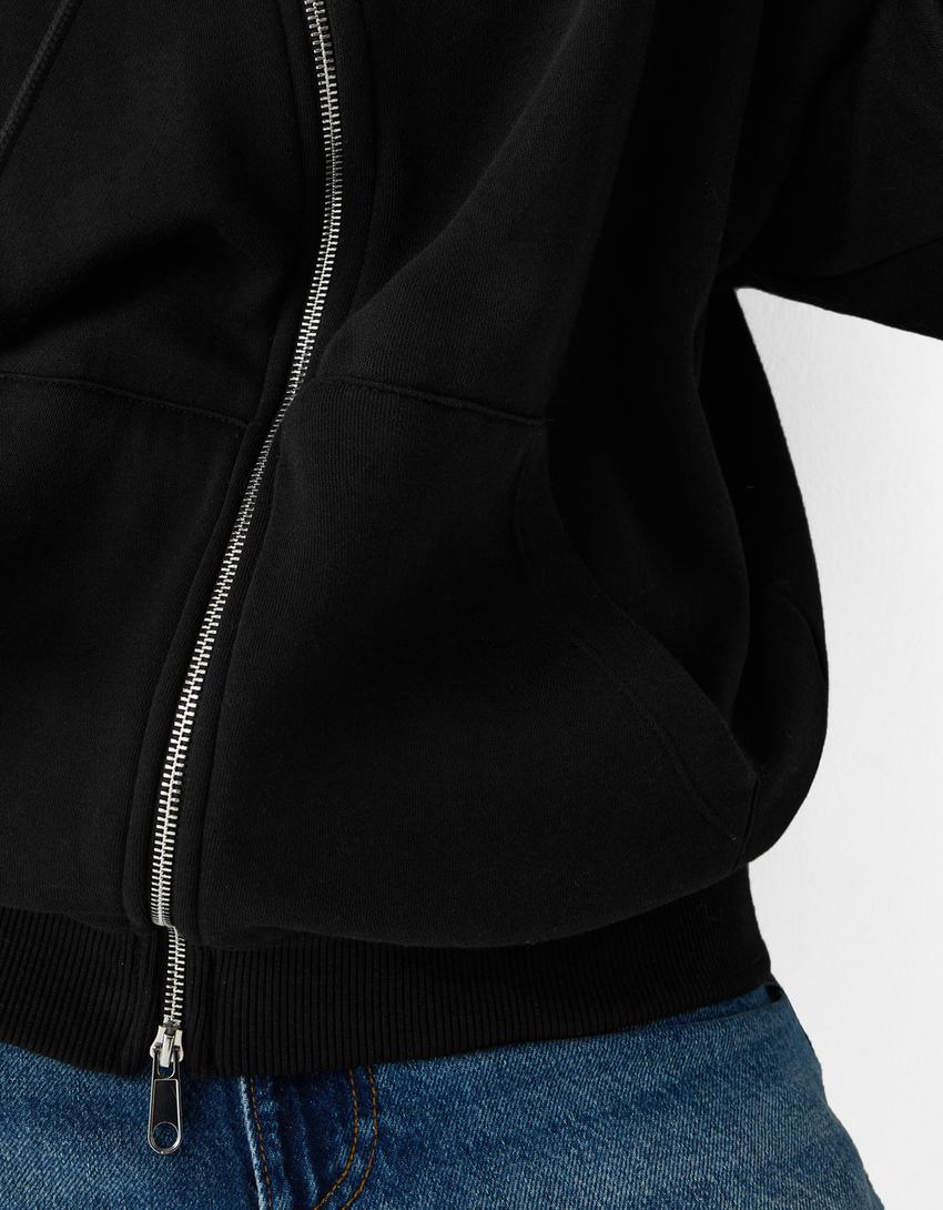Oversize zip-up hoodie-Black-6