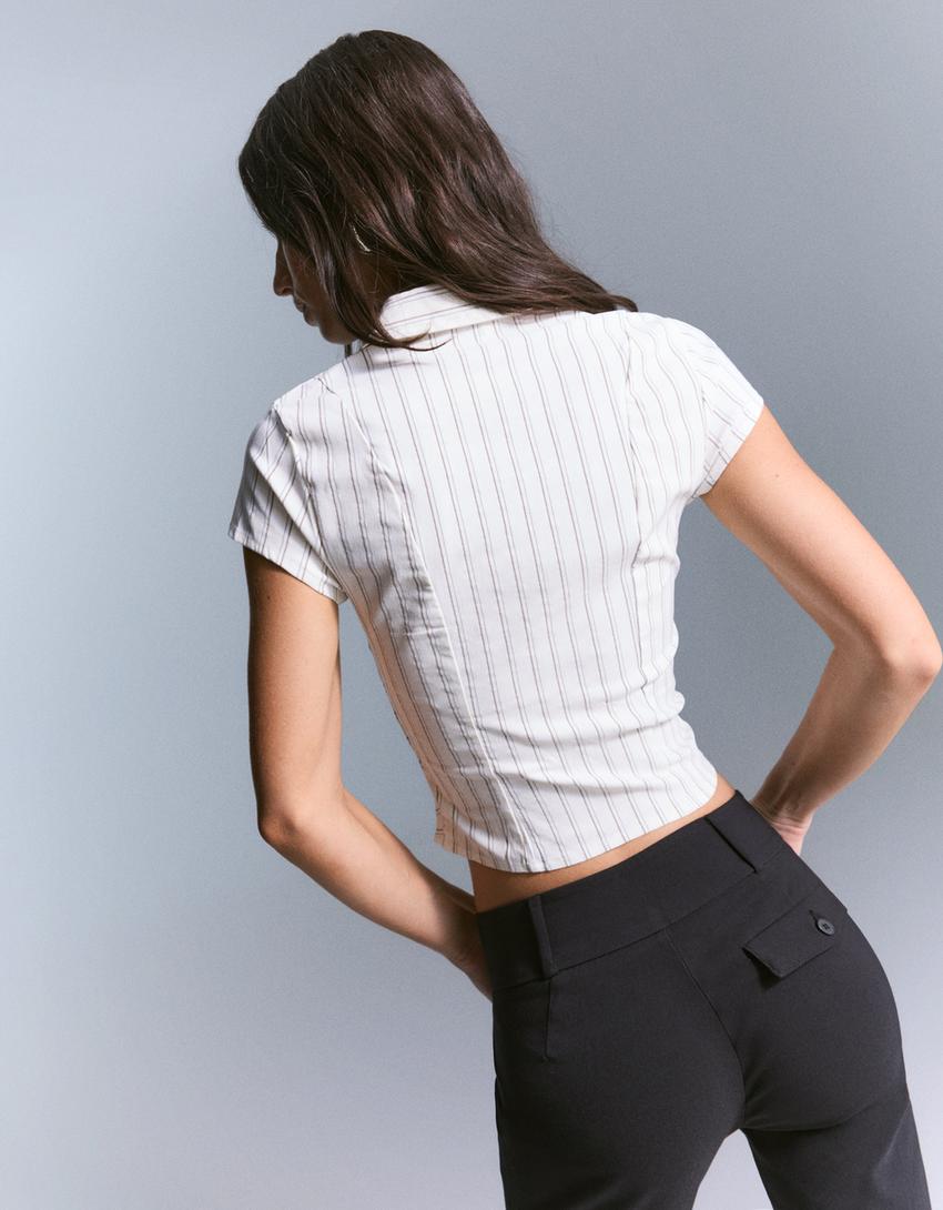Short sleeve shirt with zip-Grey-1