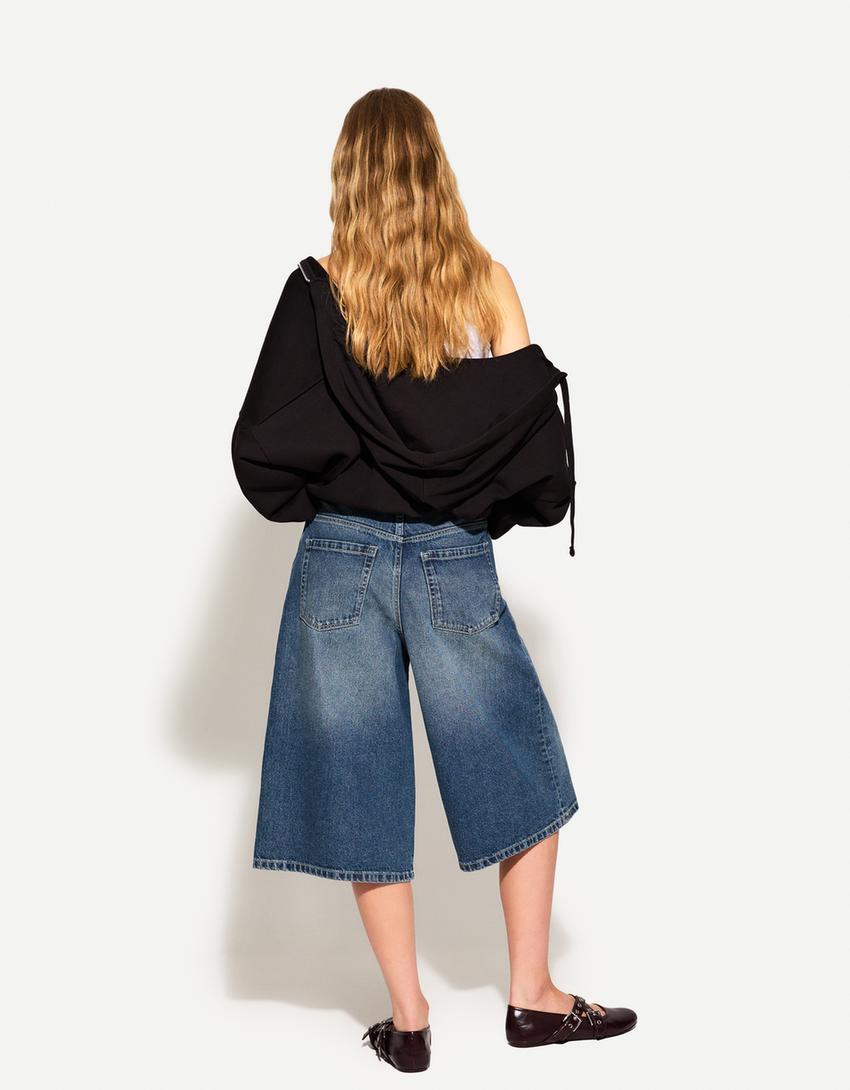 Baggy denim Bermuda jorts-Blue