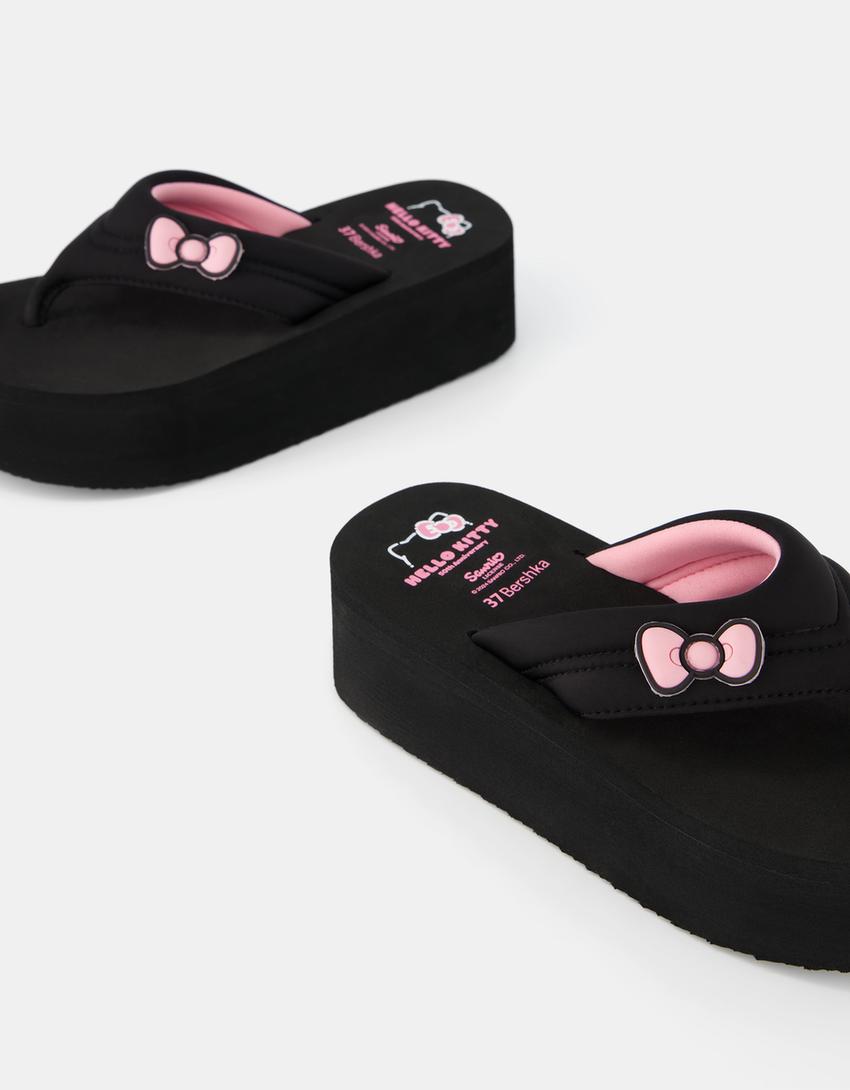 صندل هالو كيتي مبطن بنعل سميك-أسود