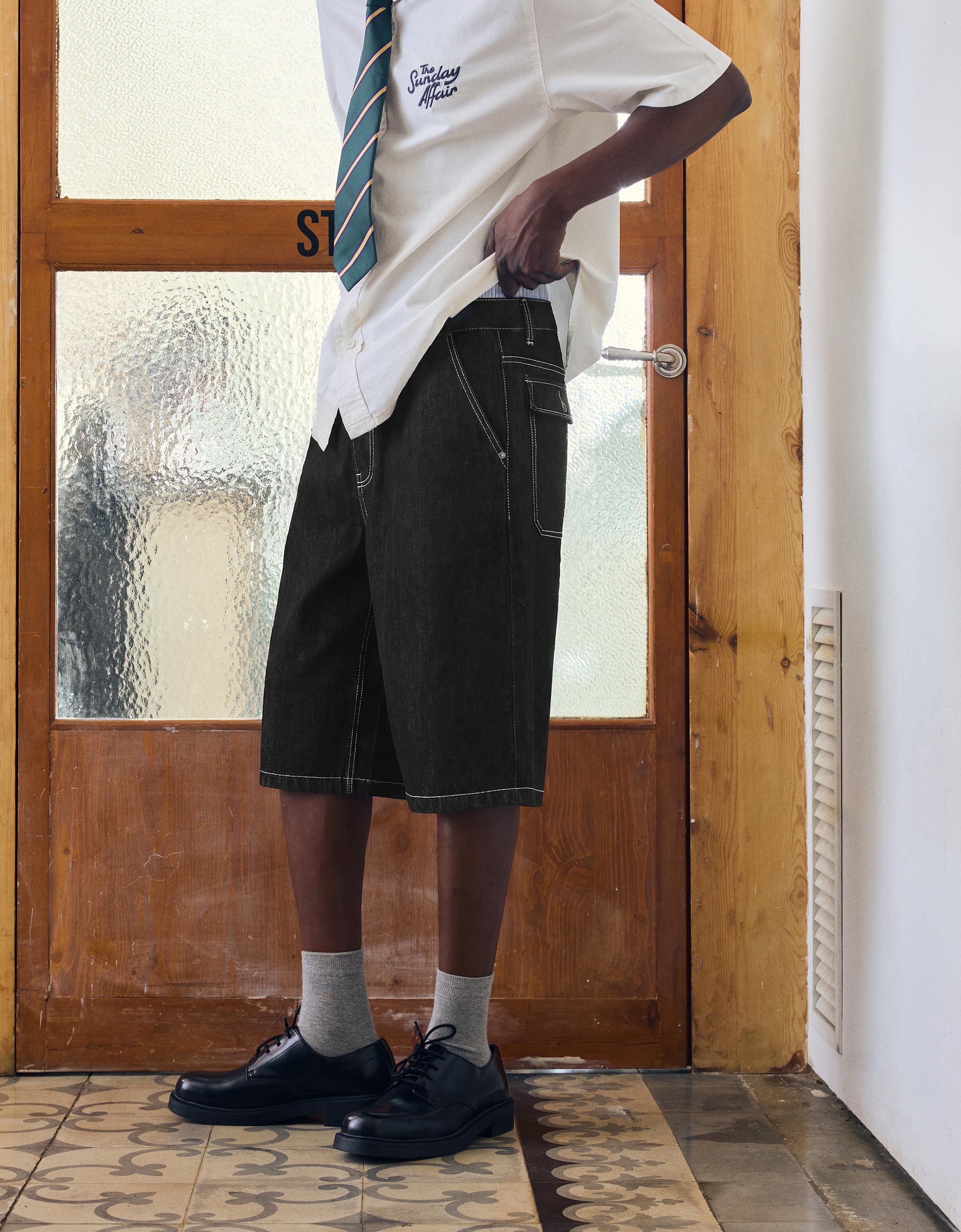 Super baggy denim Bermuda shorts — Black