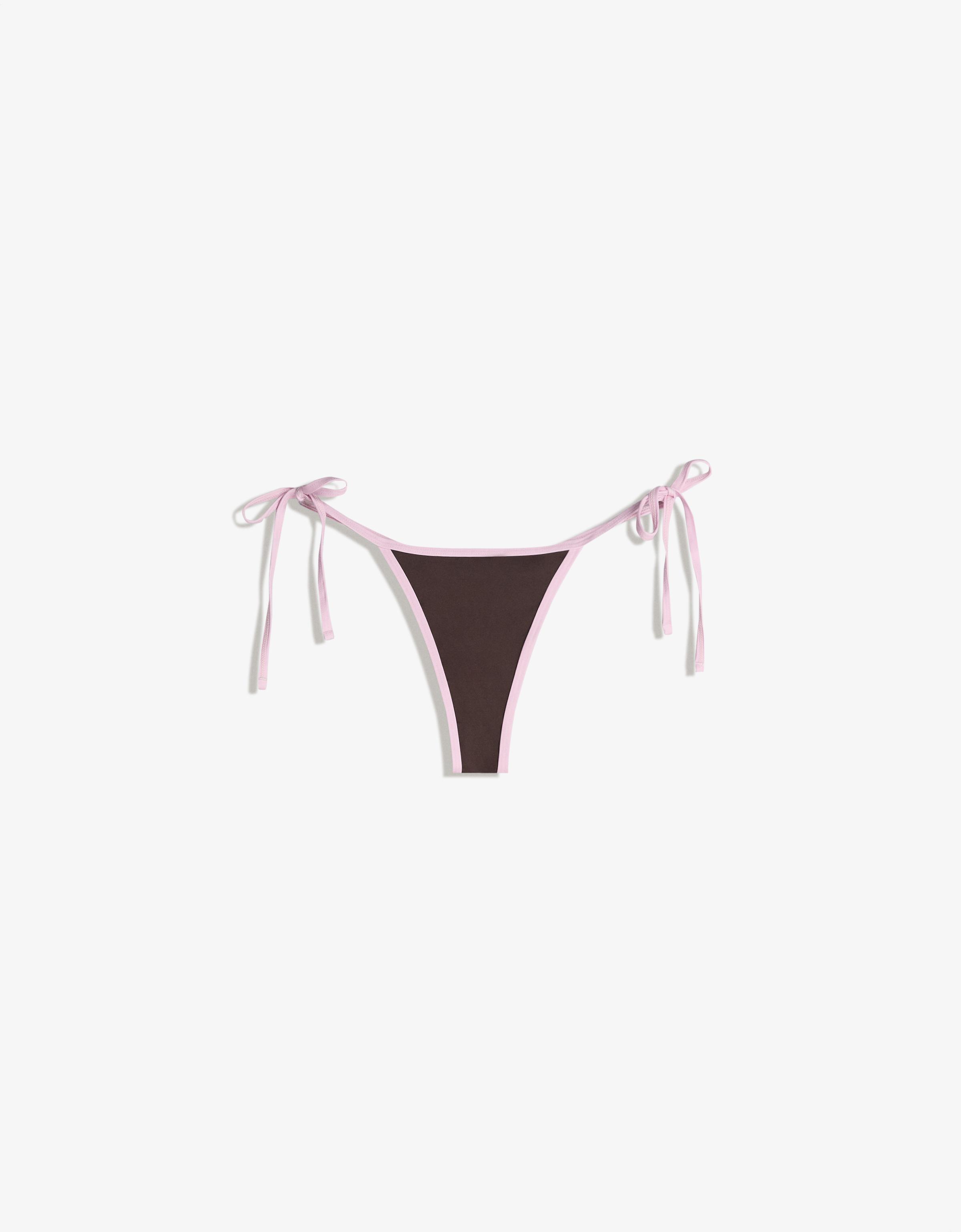 Contrast thong bikini briefs — Brown