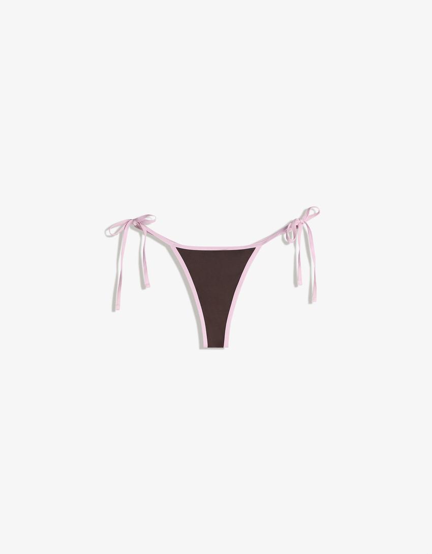 Bas de bikini string contrastant-Marron