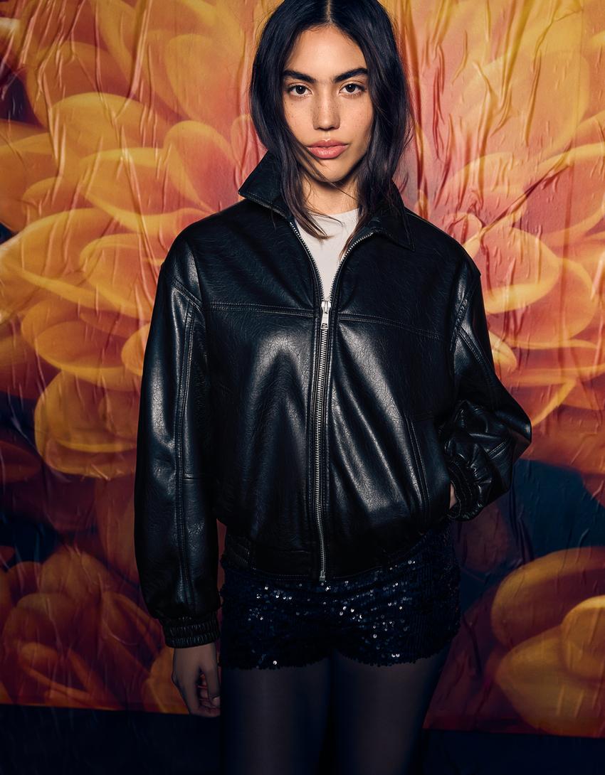 Leather effect jacket-Black