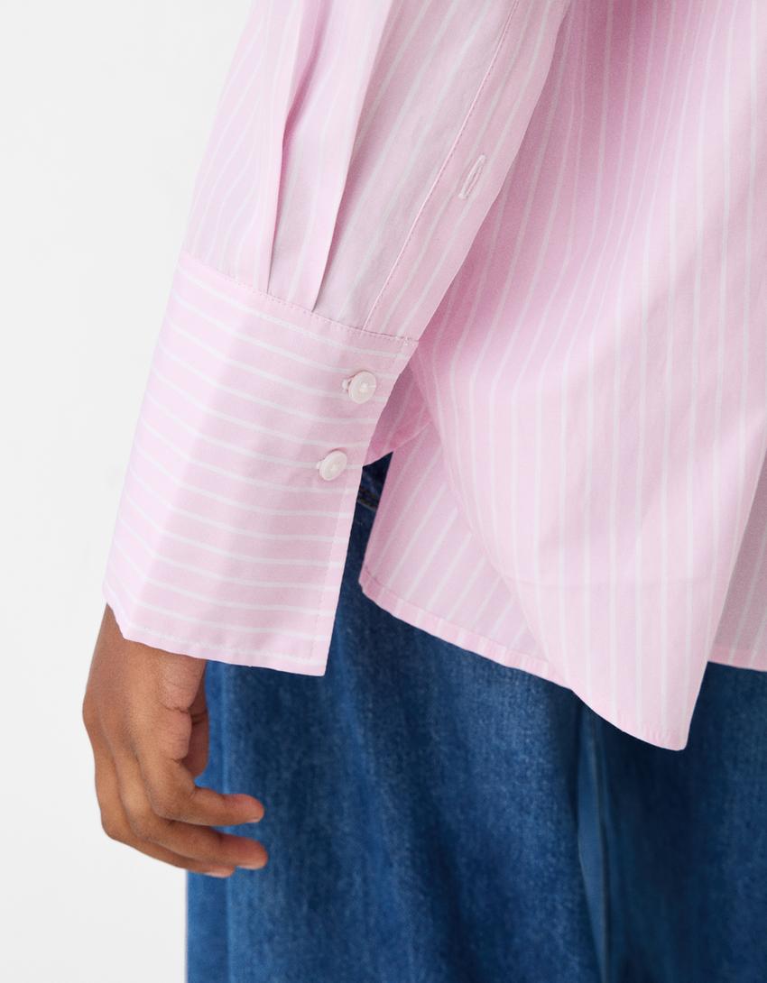 قميص فضفاض مخطط بأكمام طويلة-زهري-5