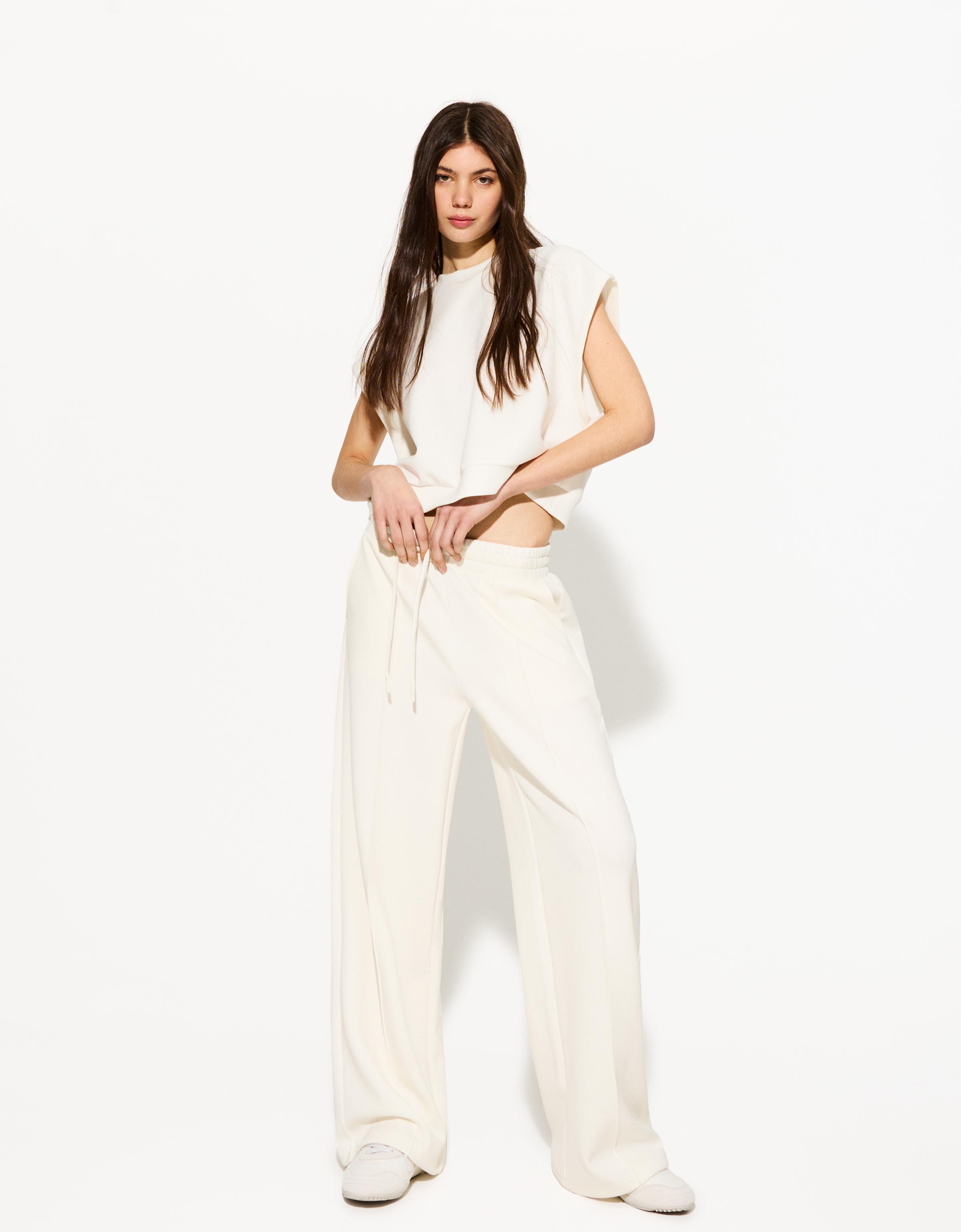 Bershka Wide Leg Hose Mit Weitem Bein Damen L Rohweiß